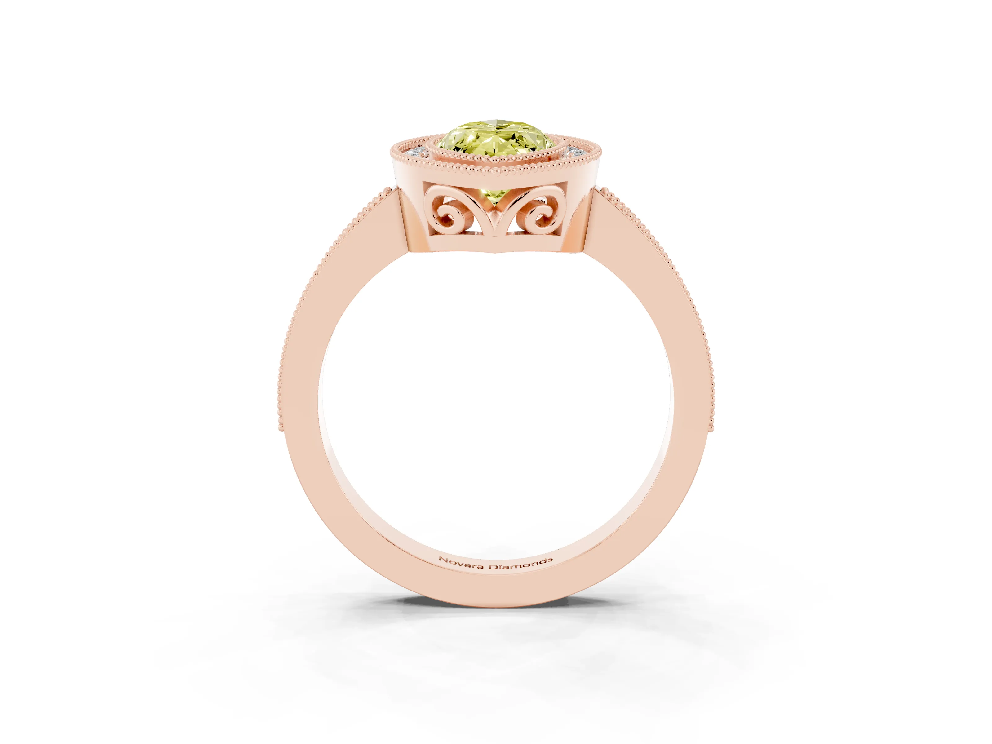 Fancy Yellow Marquise Cut Diamond Halo Ring Set in Rose gold with Pavé Band and Milgrain-Edged Prongs