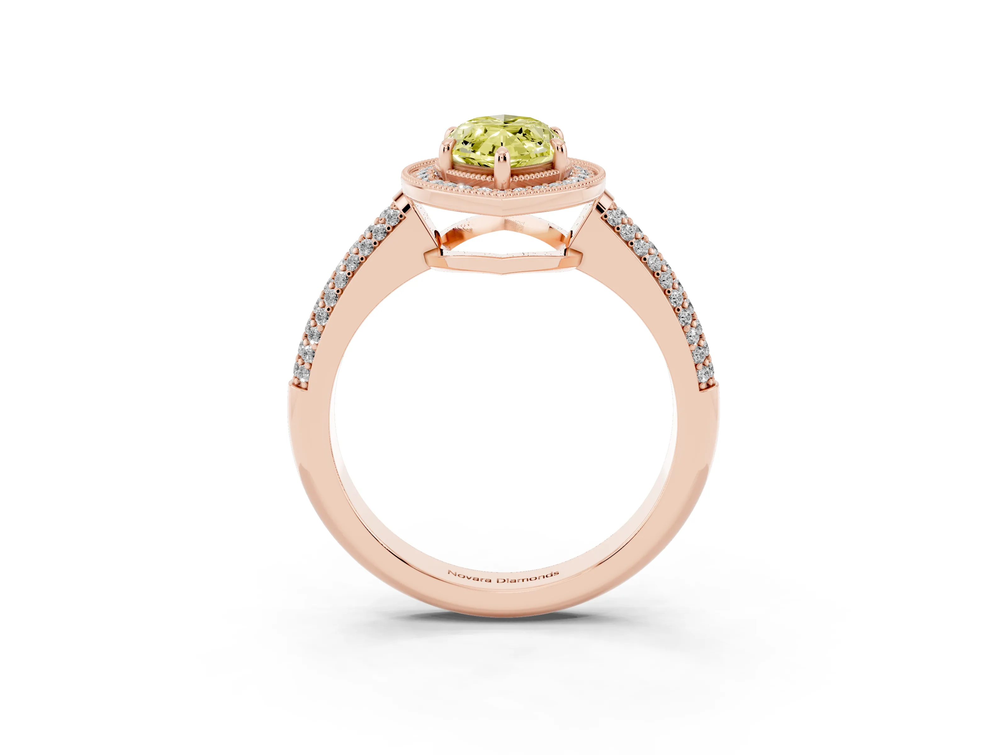 Fancy Yellow Marquise Cut Diamond Halo Pavé Band Set in Rose gold with Prong Setting