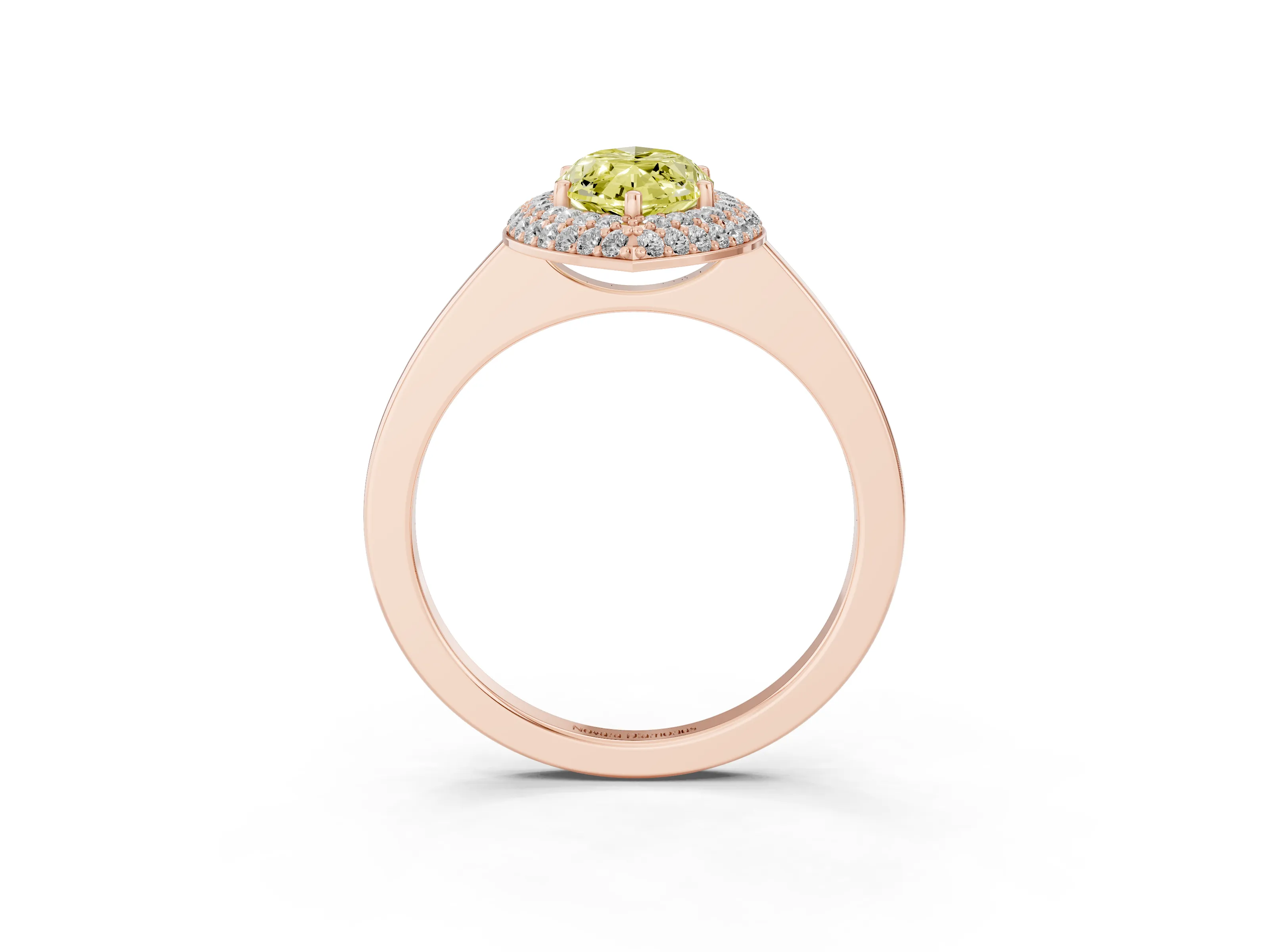Fancy Yellow Marquise Cut Diamond Halo Engagement Ring Set in Rose gold with Solitaire Band and Prong Setting