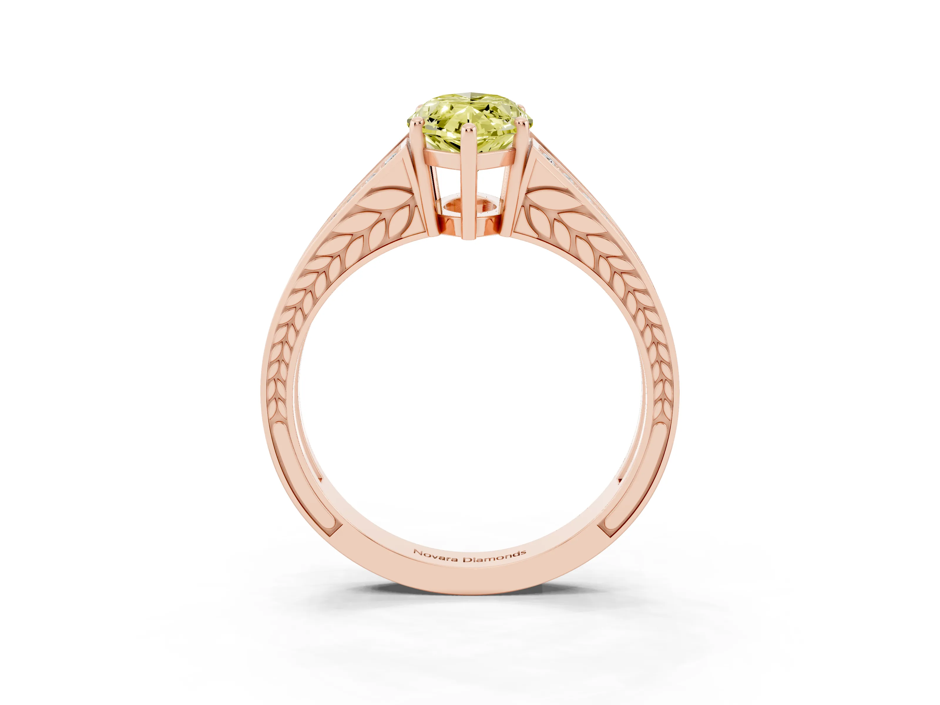 Fancy Yellow Marquise Cut Diamond Split Shank Ring Set in Rose gold with Pavé Band and Prong Setting