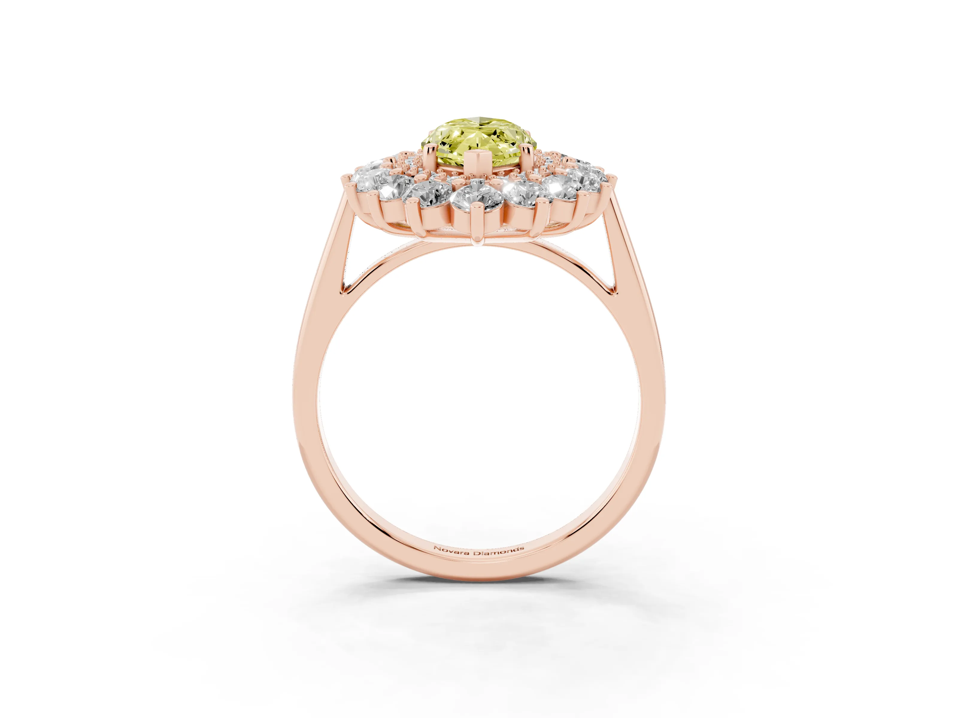 Fancy Yellow Marquise Cut Diamond Floral Double Halo Ring Set in Rose gold with Round Petals