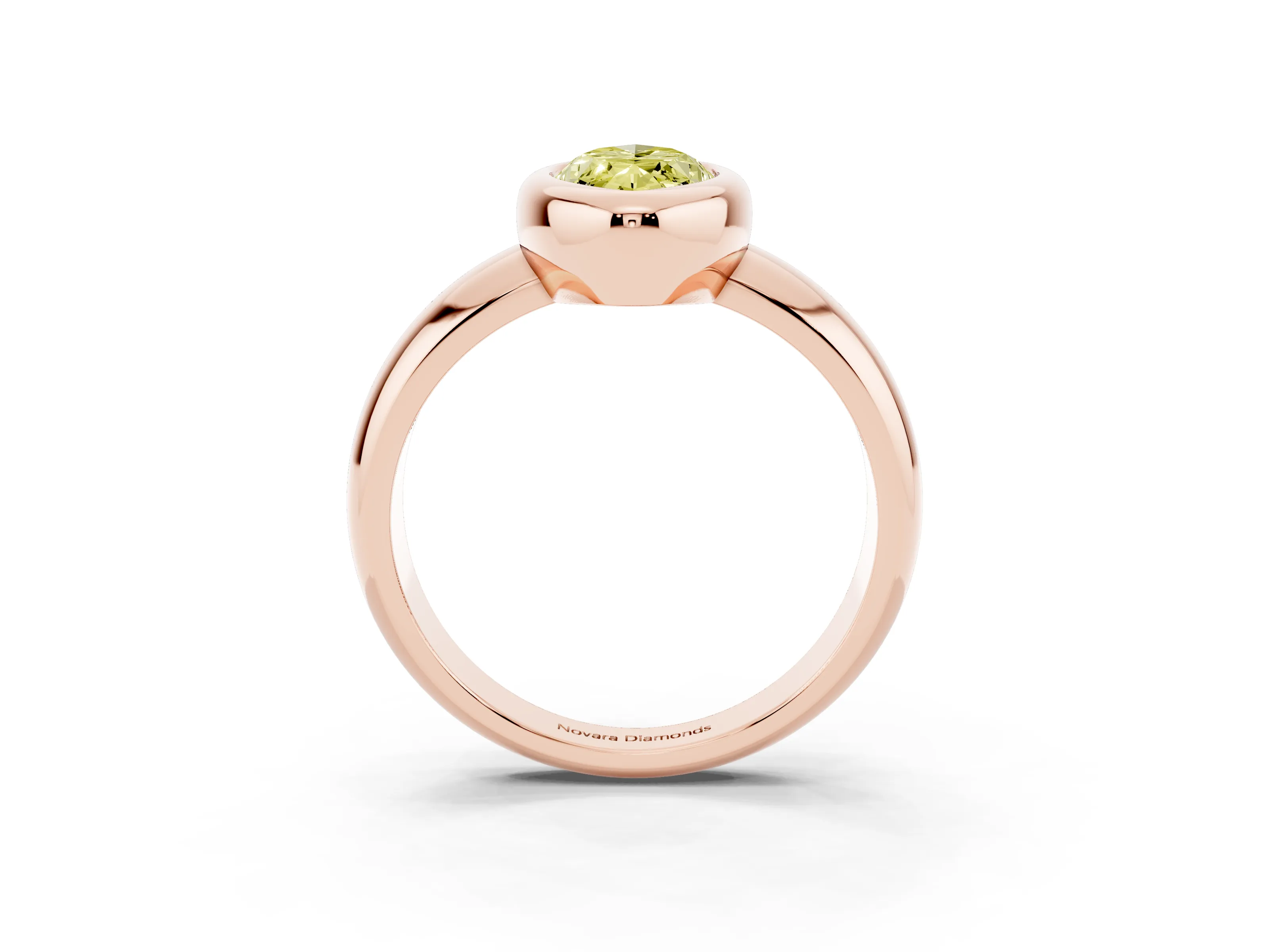 Fancy Yellow Bezel Set Marquise Cut Diamond Solitaire Ring Set in Rose gold with Wide Band
