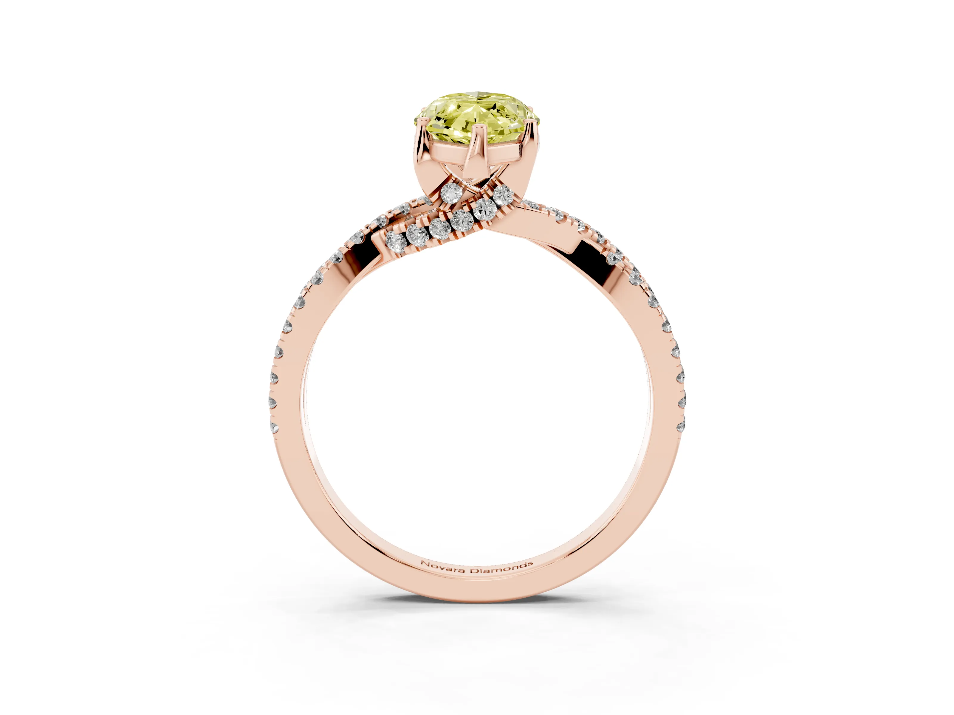 Fancy Yellow Marquise Cut Diamond Twist Pavé Solitaire Engagement Ring Set in Rose gold with Prong Setting