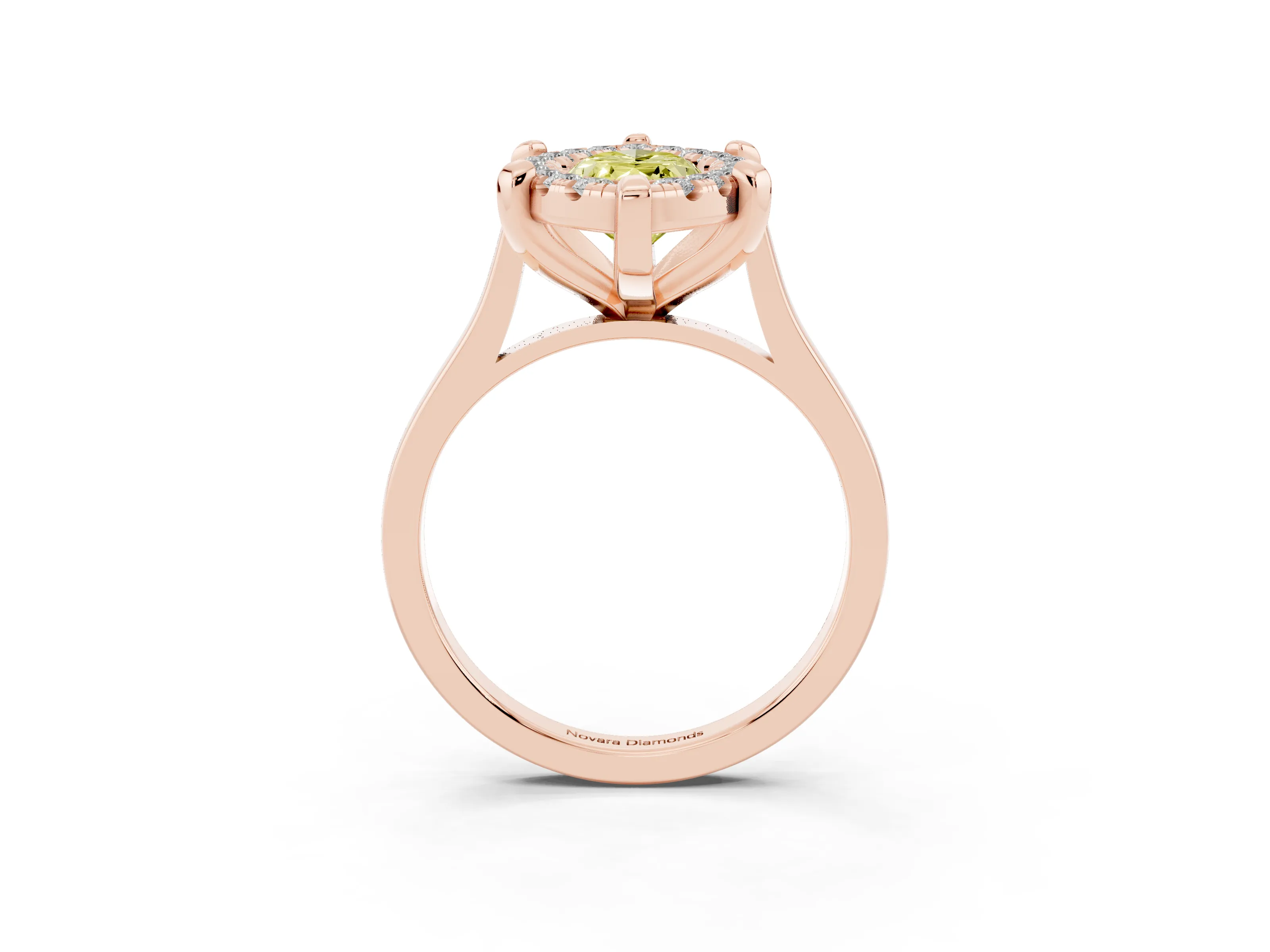 Fancy Yellow Marquise Cut Diamond Cluster Halo Solitaire Ring Set in Rose gold with Prong Setting