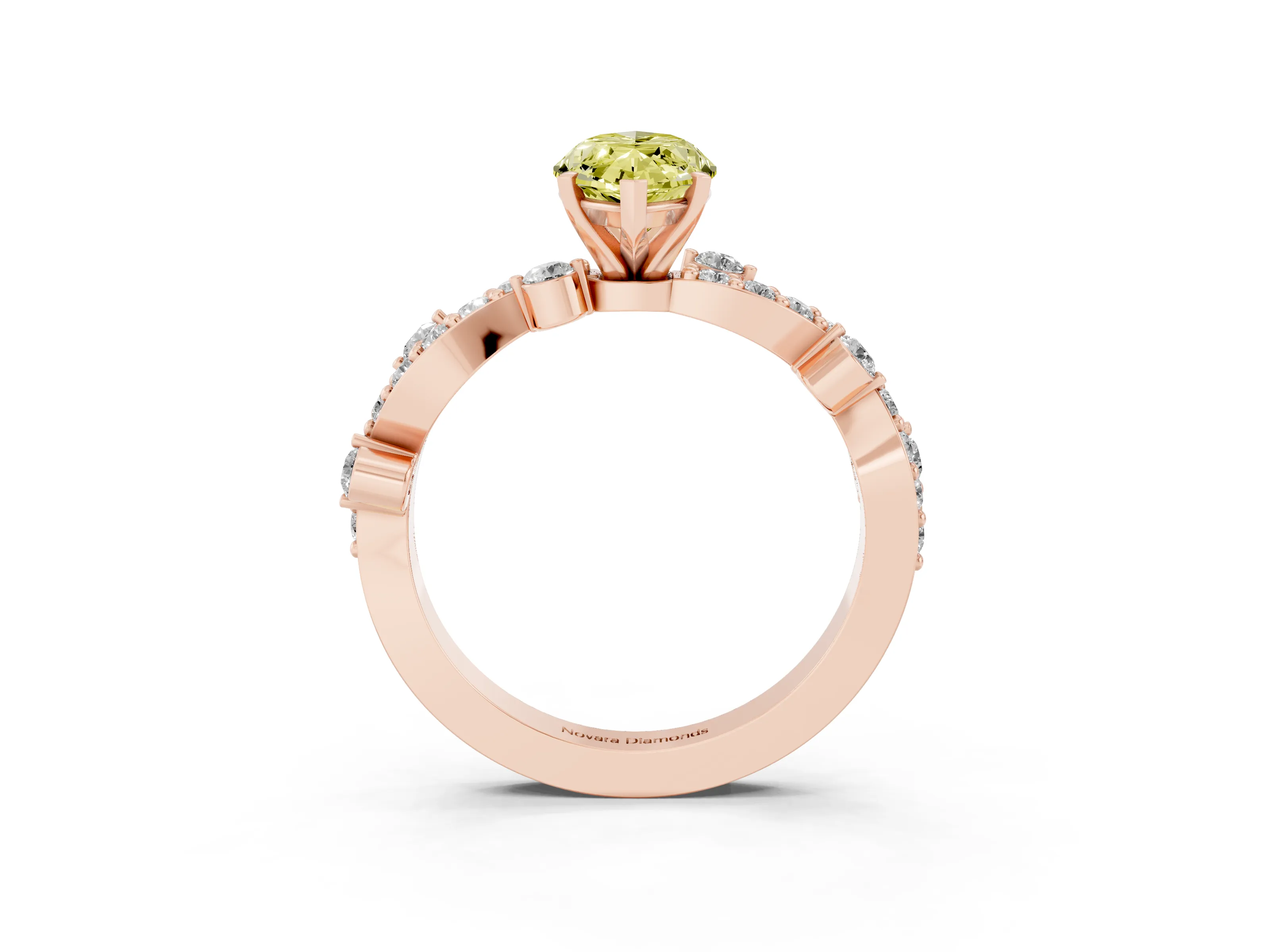 Fancy Yellow Marquise Cut Diamond Solitaire Twisted Band Set in Rose gold with Pavé Setting