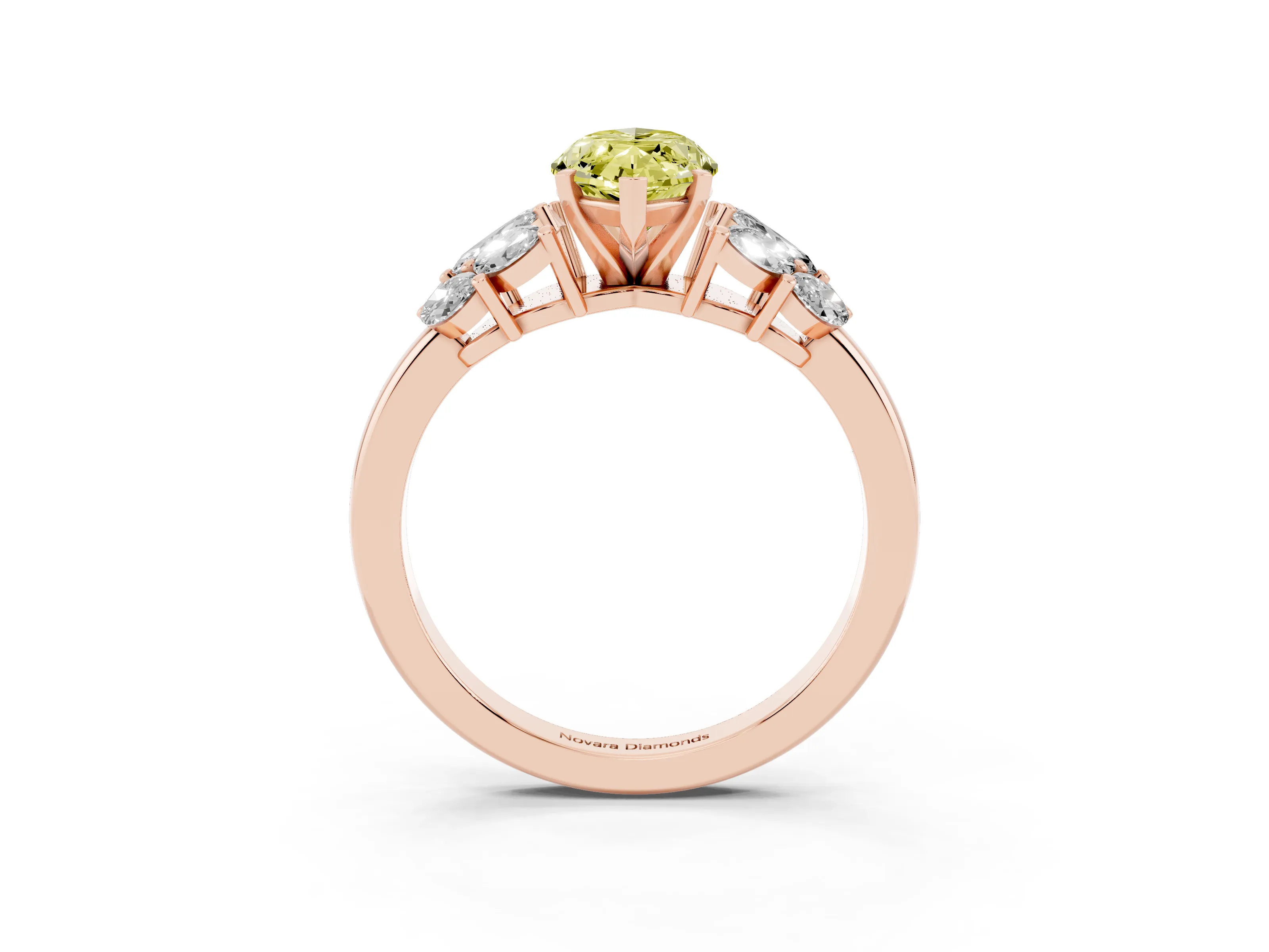 Fancy Yellow Marquise Cut Diamond Cluster Leaf Design Ring Set in Rose gold with Prong Setting