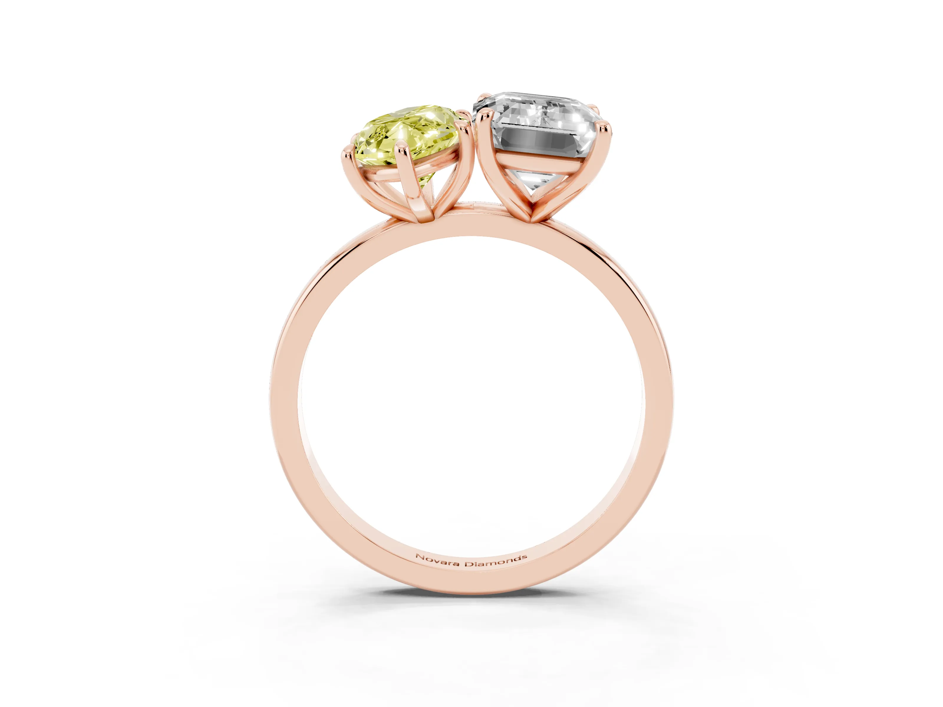 Fancy Yellow Marquise Cut and Emerald Cut Toi Moi Ring Set in Rose gold with Prong Setting