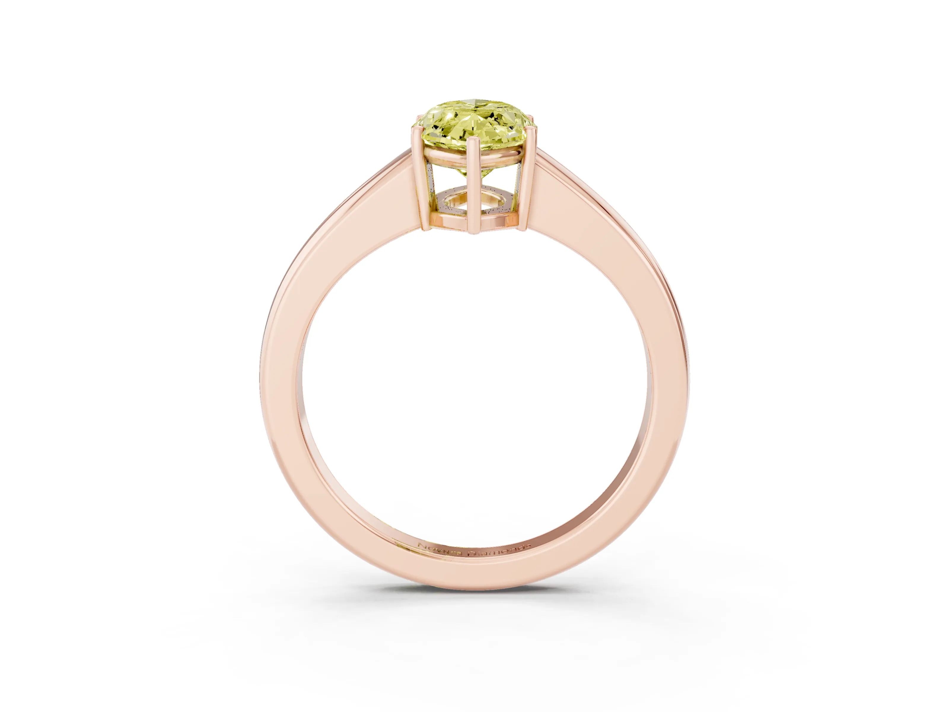 Fancy Yellow Marquise Cut Diamond Solitaire Ring Set in Rose gold with Tapered Band and Prong Setting
