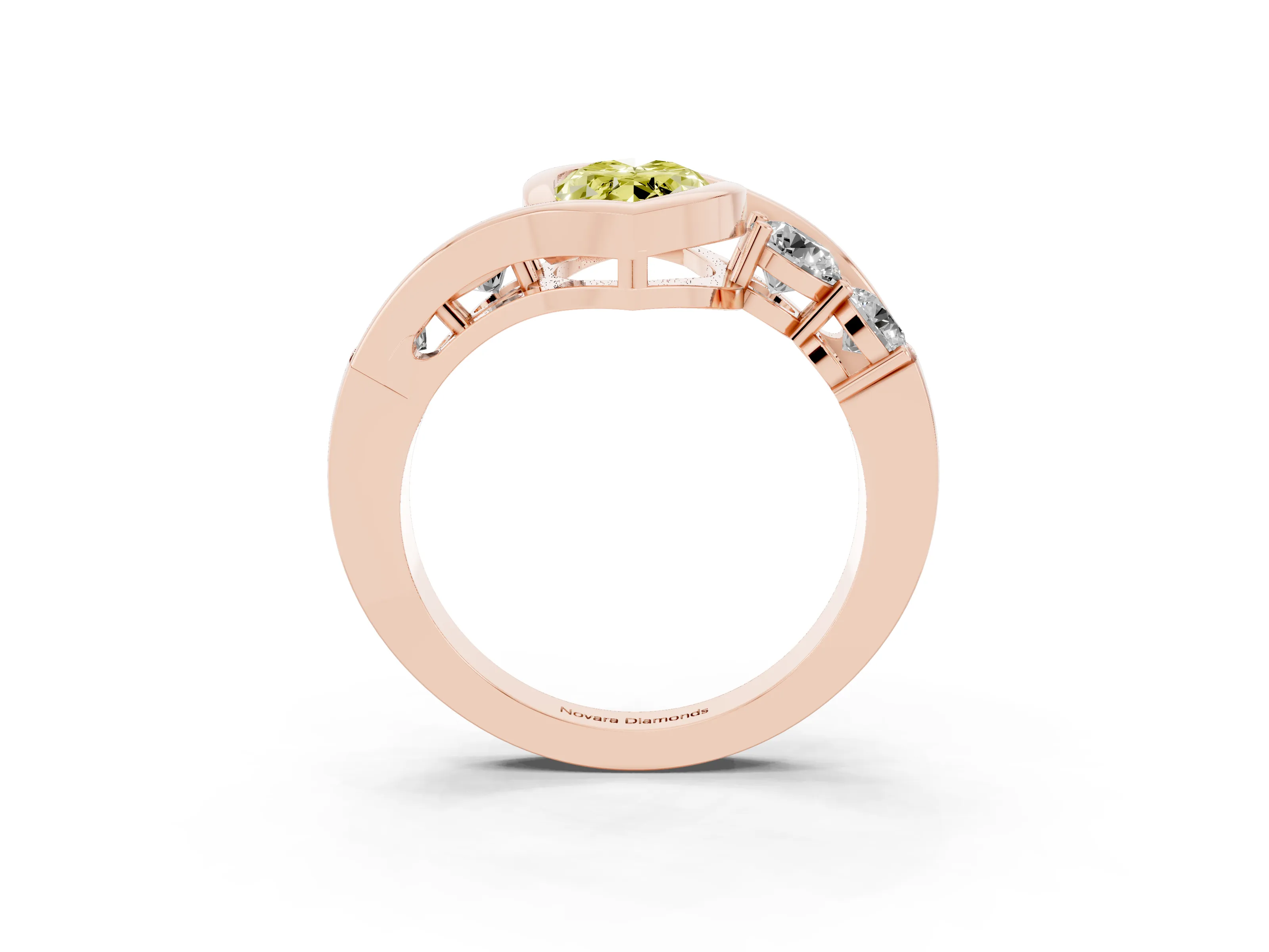 Fancy Yellow Marquise Cut Diamond Bezel Bypass Ring Set in Rose gold with Round Accents