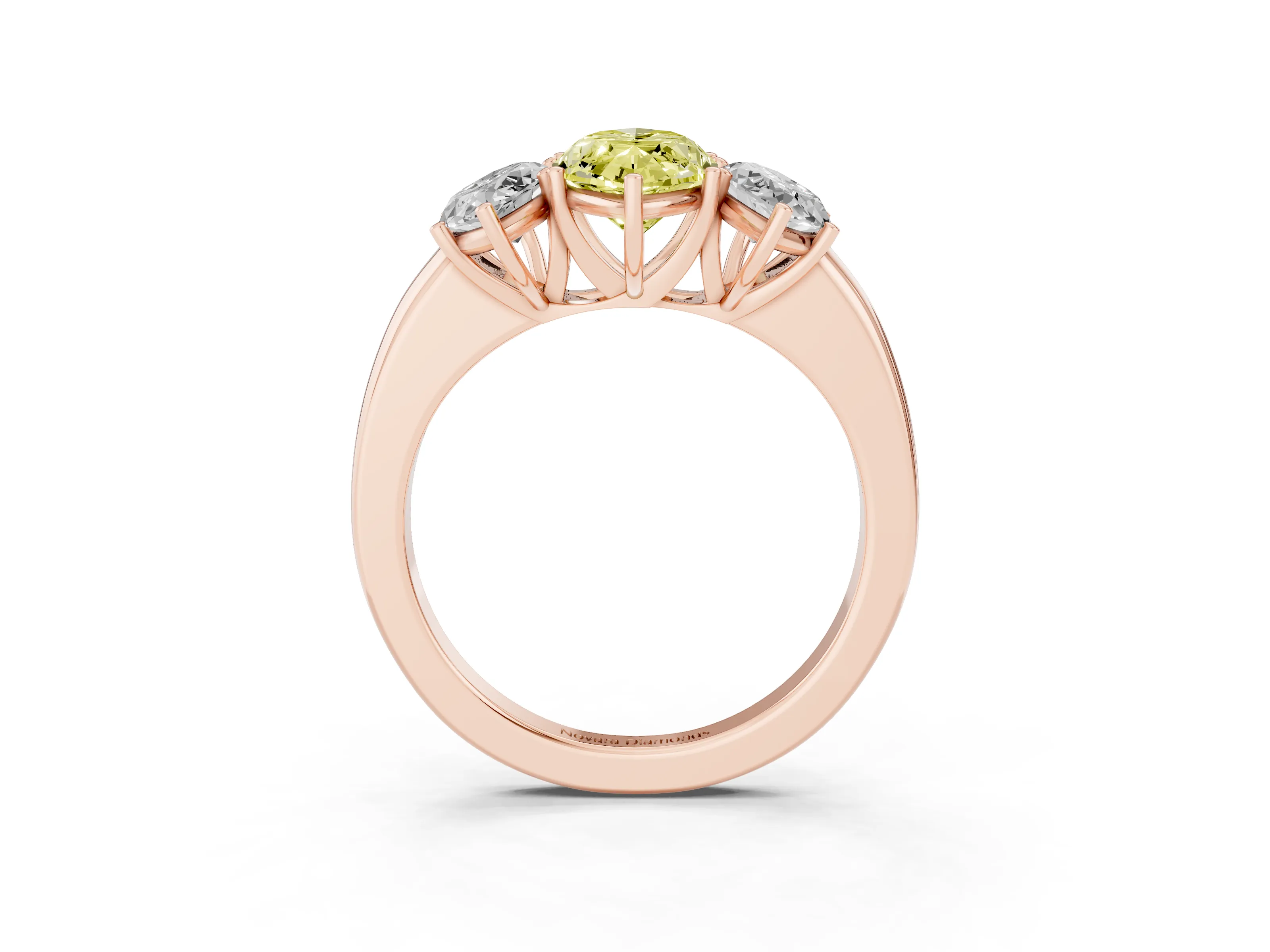 Fancy Yellow Marquise Cut Diamond Three-Stone Ring Set in Rose gold with Bold Center and Classic Band