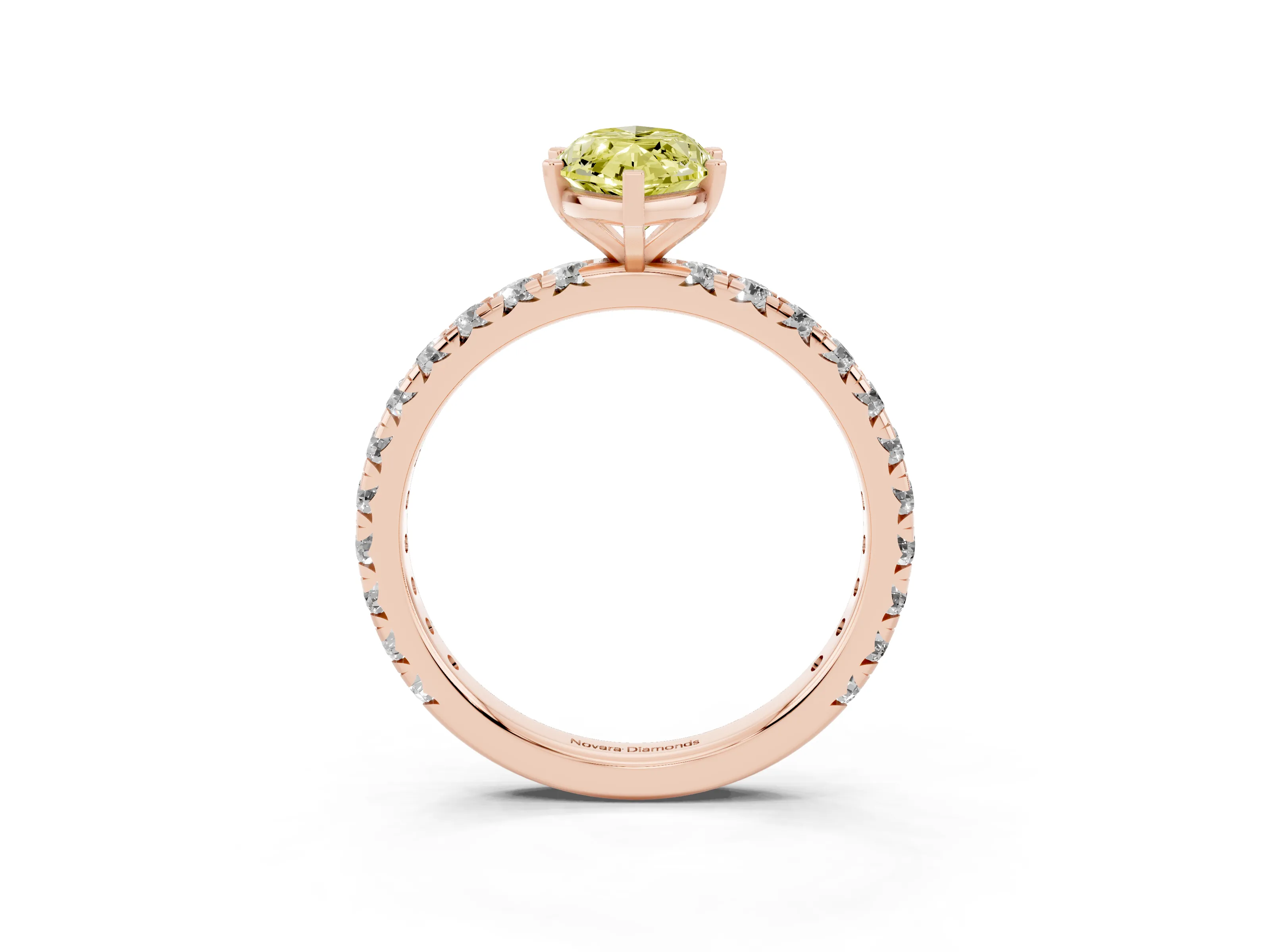 Fancy Yellow Marquise Cut Diamond Pavé Solitaire Ring Set in Rose gold with Round Band and Prong Setting