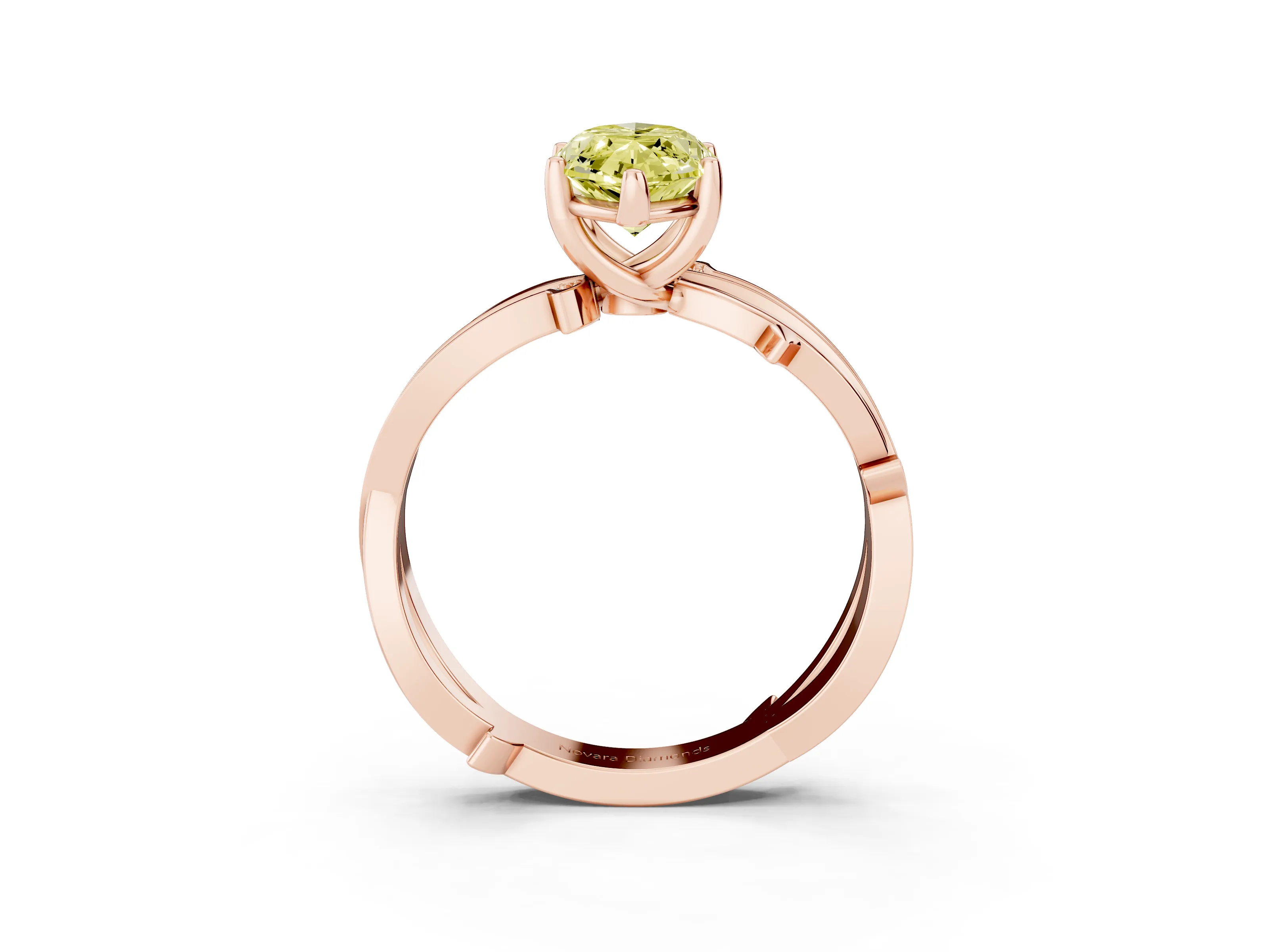 Fancy Yellow Marquise Cut Diamond Pavé Twist Band Solitaire Ring Set in Rose gold with Prong Setting