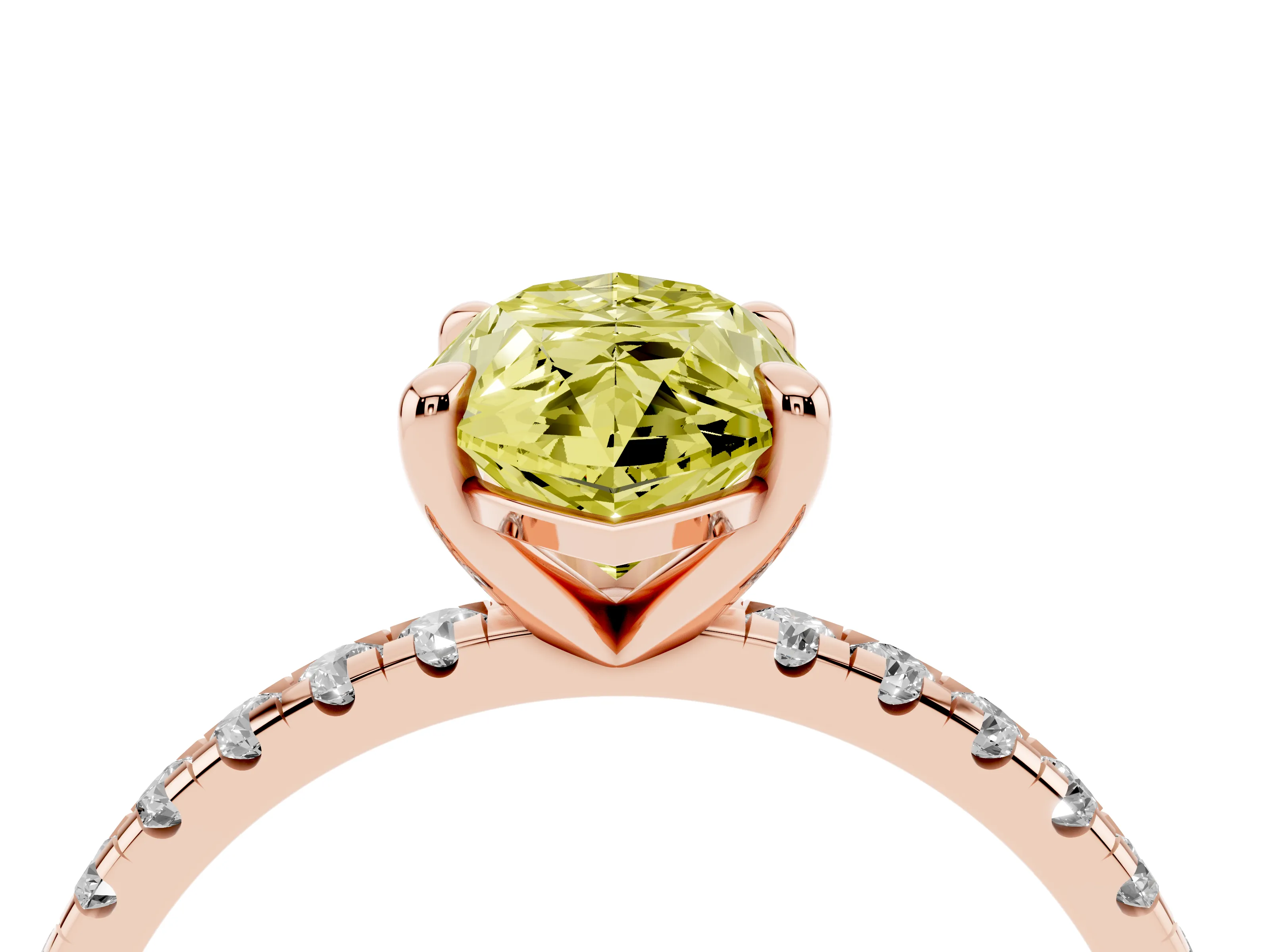Fancy Yellow Marquise Cut Diamond Brilliant Solitaire Ring Set in Rose gold with Pavé Band and Prong Setting
