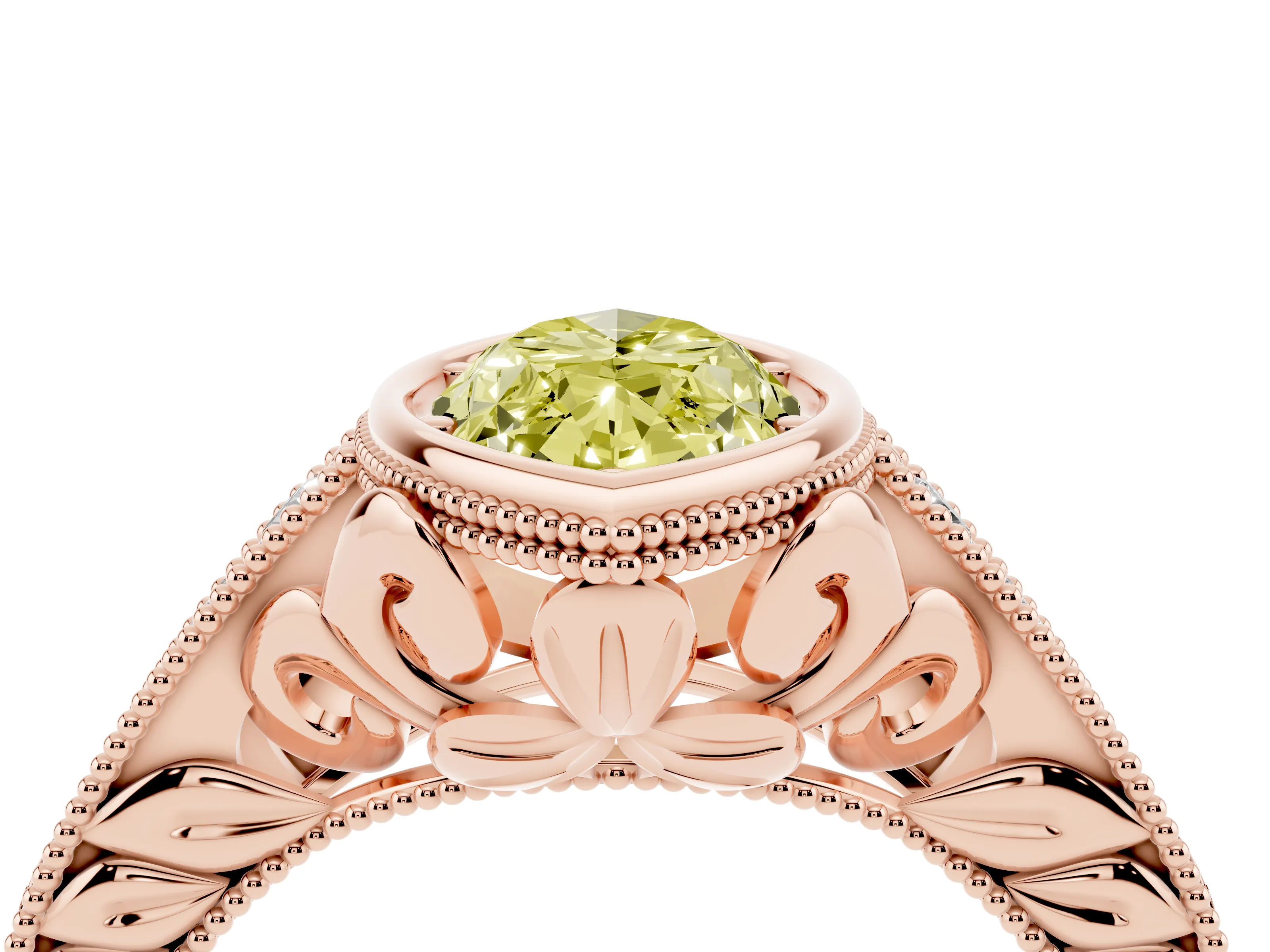 Fancy Yellow Bezel Set Marquise Cut Diamond Milgrain Pavé Engagement Ring Set in Rose gold
