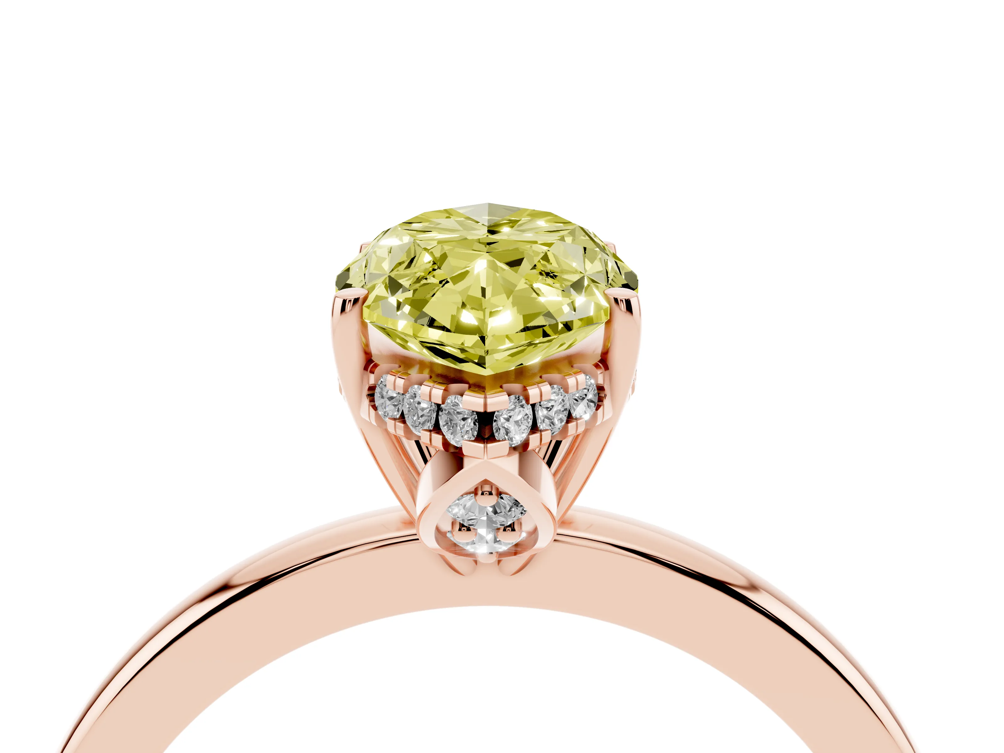 Fancy Yellow Marquise Cut Diamond Solitaire Ring Set in Rose gold with Plain Band and Prong Setting