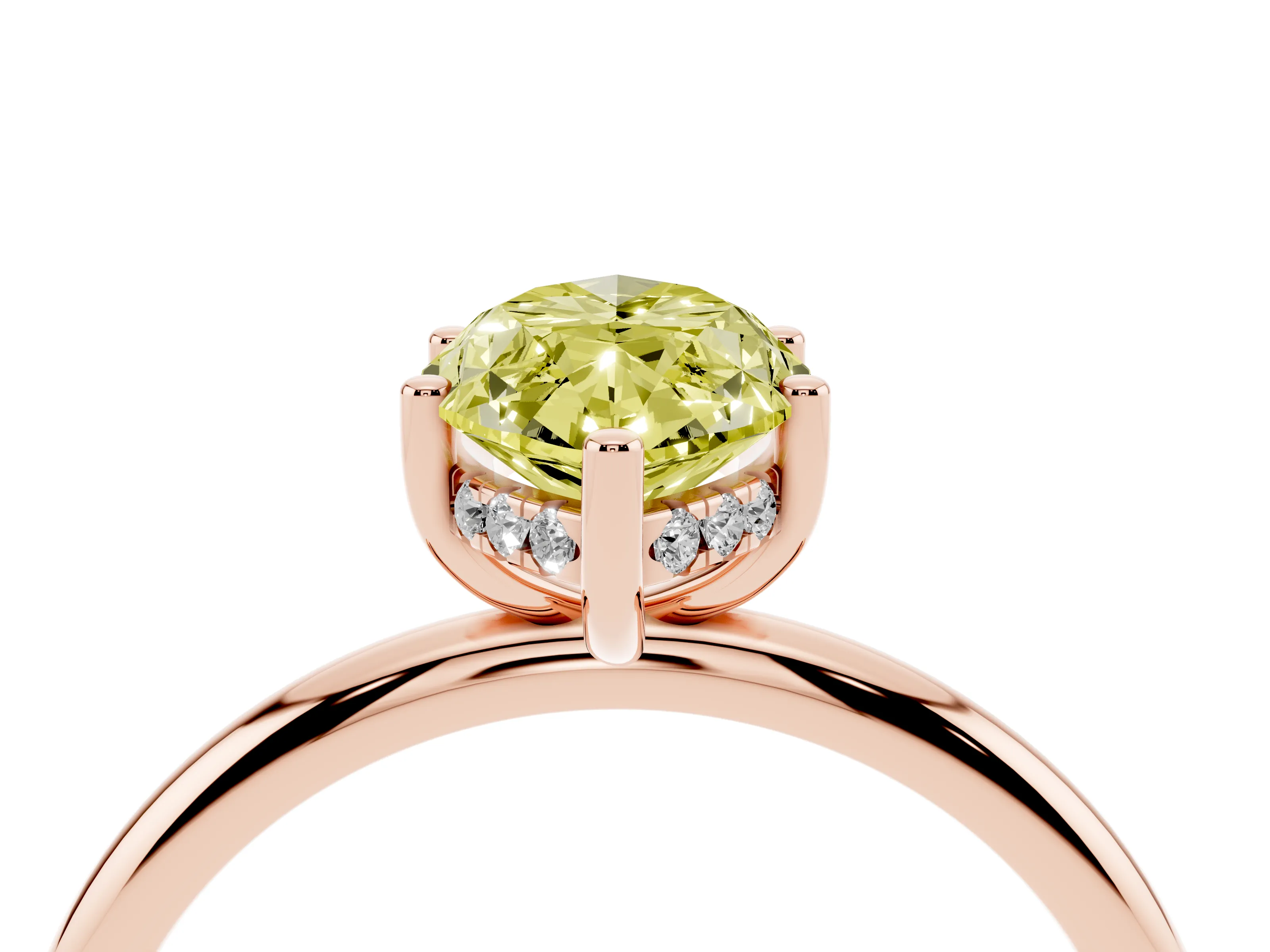 Fancy Yellow Marquise Cut Diamond Solitaire Engagement Ring Set in Rose gold with Prong Setting and Polished Band