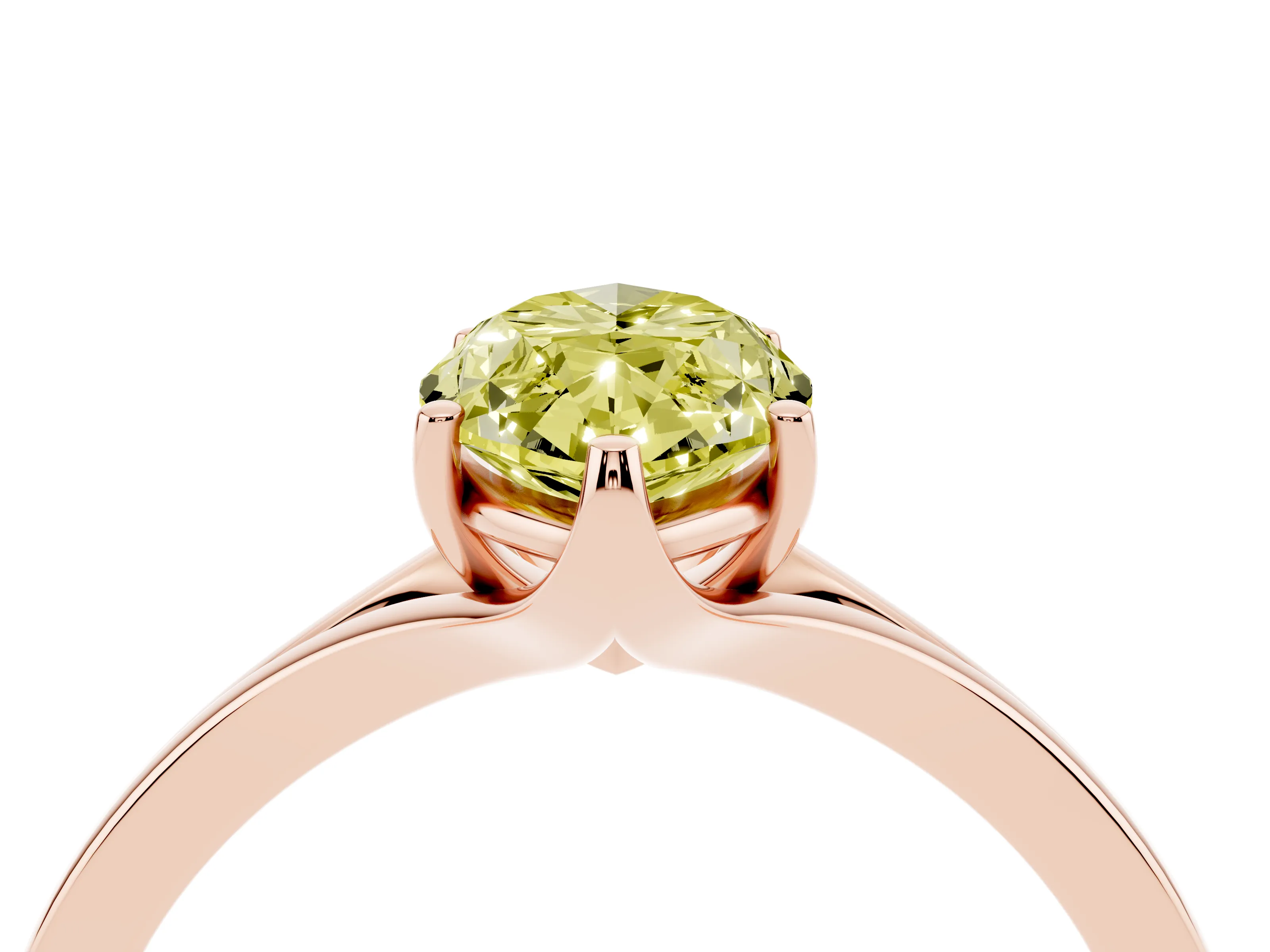 Fancy Yellow Marquise Cut Diamond Solitaire Ring Set in Rose gold with Polished Tapered Band and Prong Setting