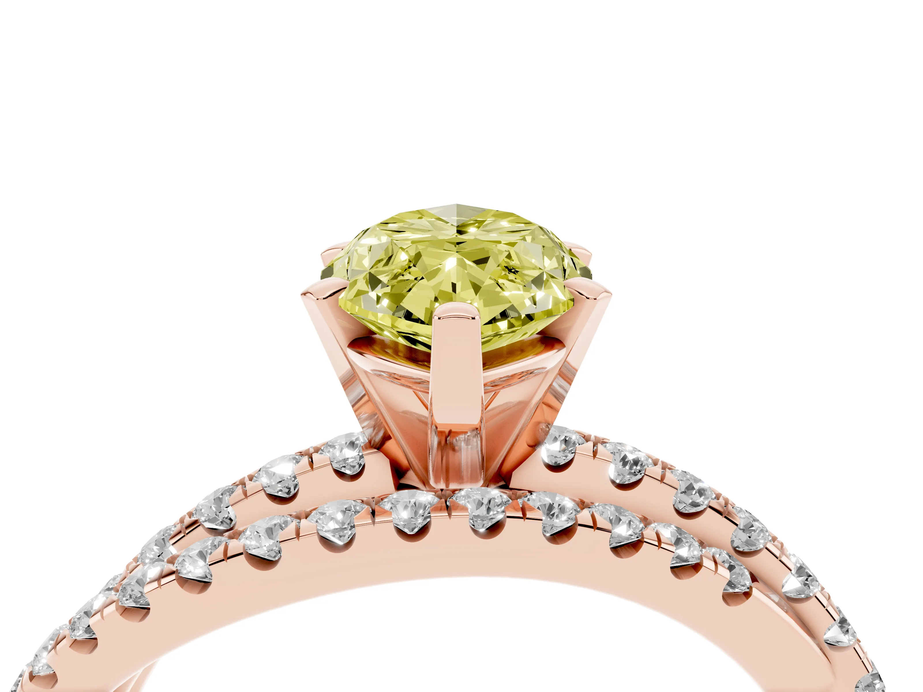 Fancy Yellow Marquise Cut Diamond Solitaire Twist Band Ring Set in Rose gold with Pavé Setting and Prong Head