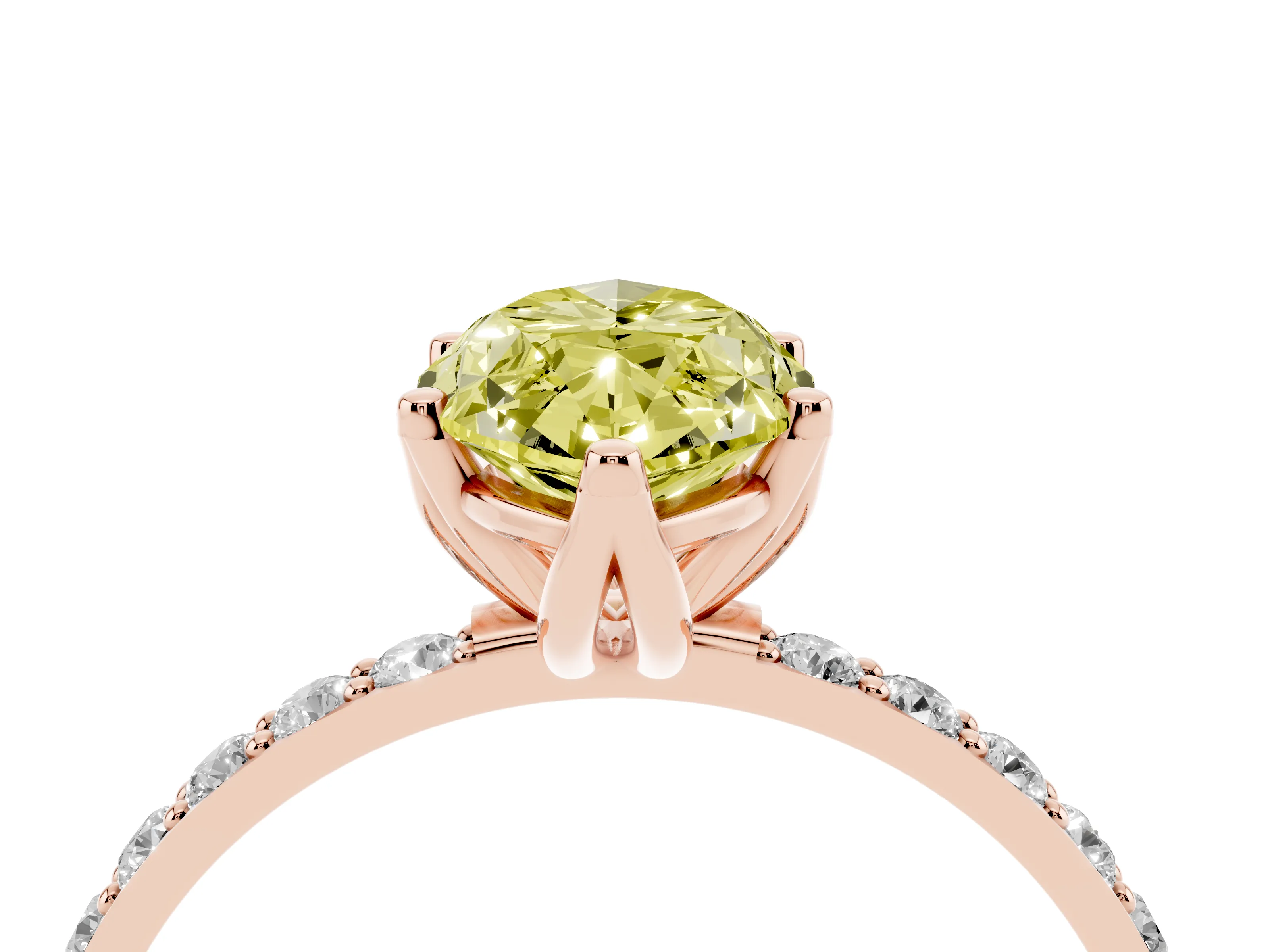 Fancy Yellow Marquise Cut Diamond Solitaire Engagement Ring Set in Rose gold with Round Pavé Band and Prong Setting