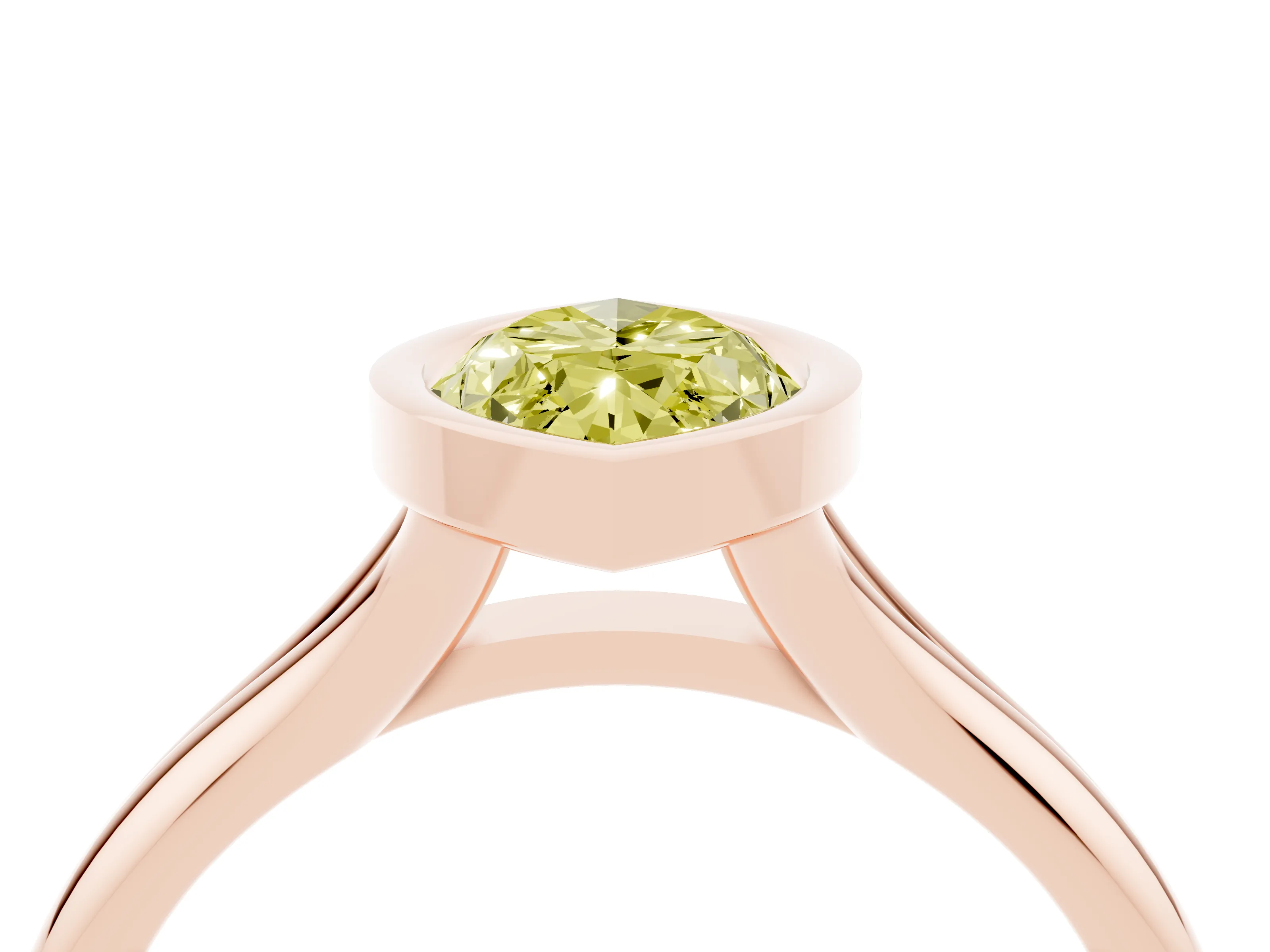 Fancy Yellow Bezel Set Marquise Cut Diamond Solitaire Ring Set in Rose gold with Smooth Band