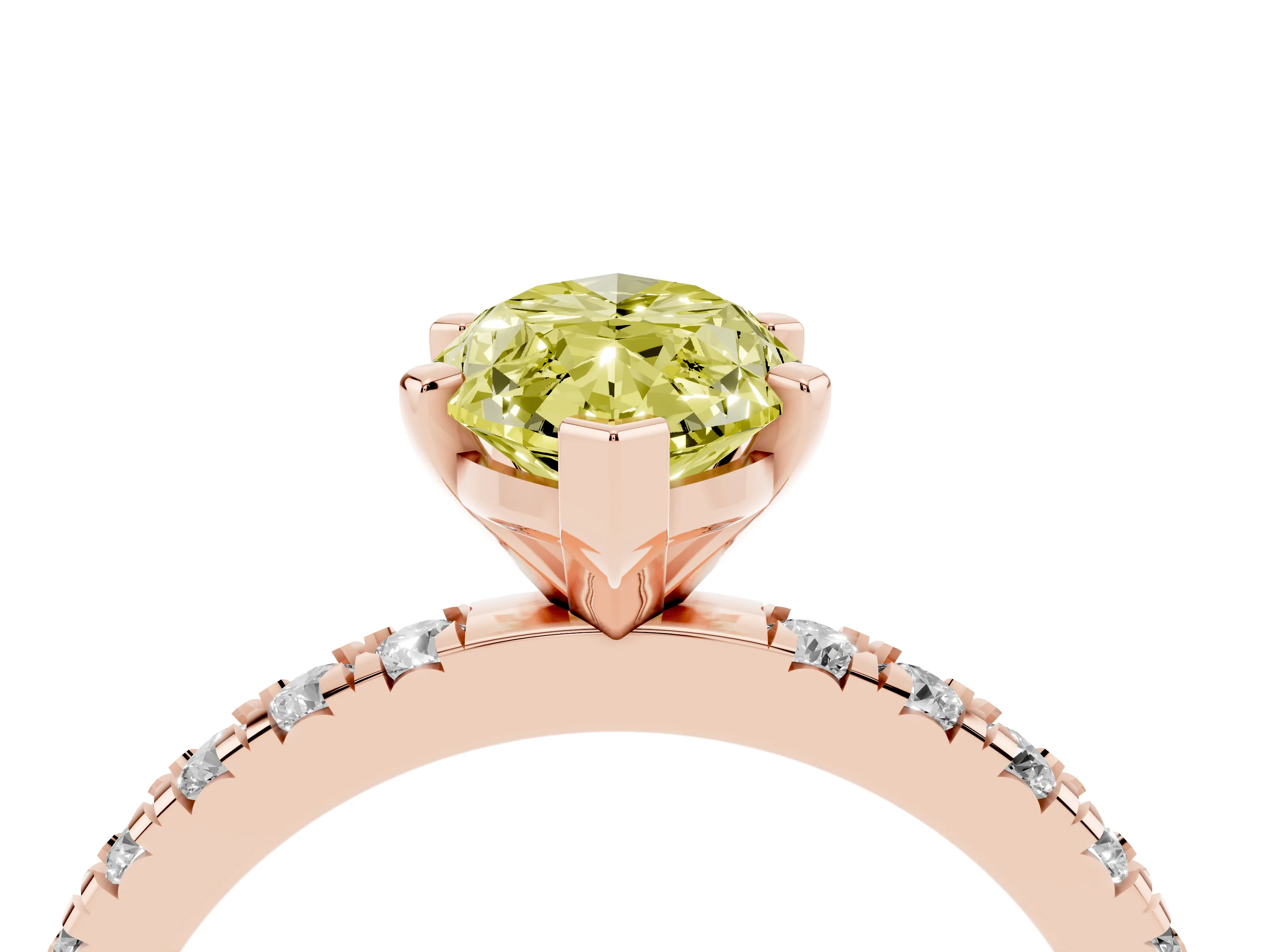 Fancy Yellow Marquise Cut Diamond Pavé Band Solitaire Set in Rose gold with Prong Setting