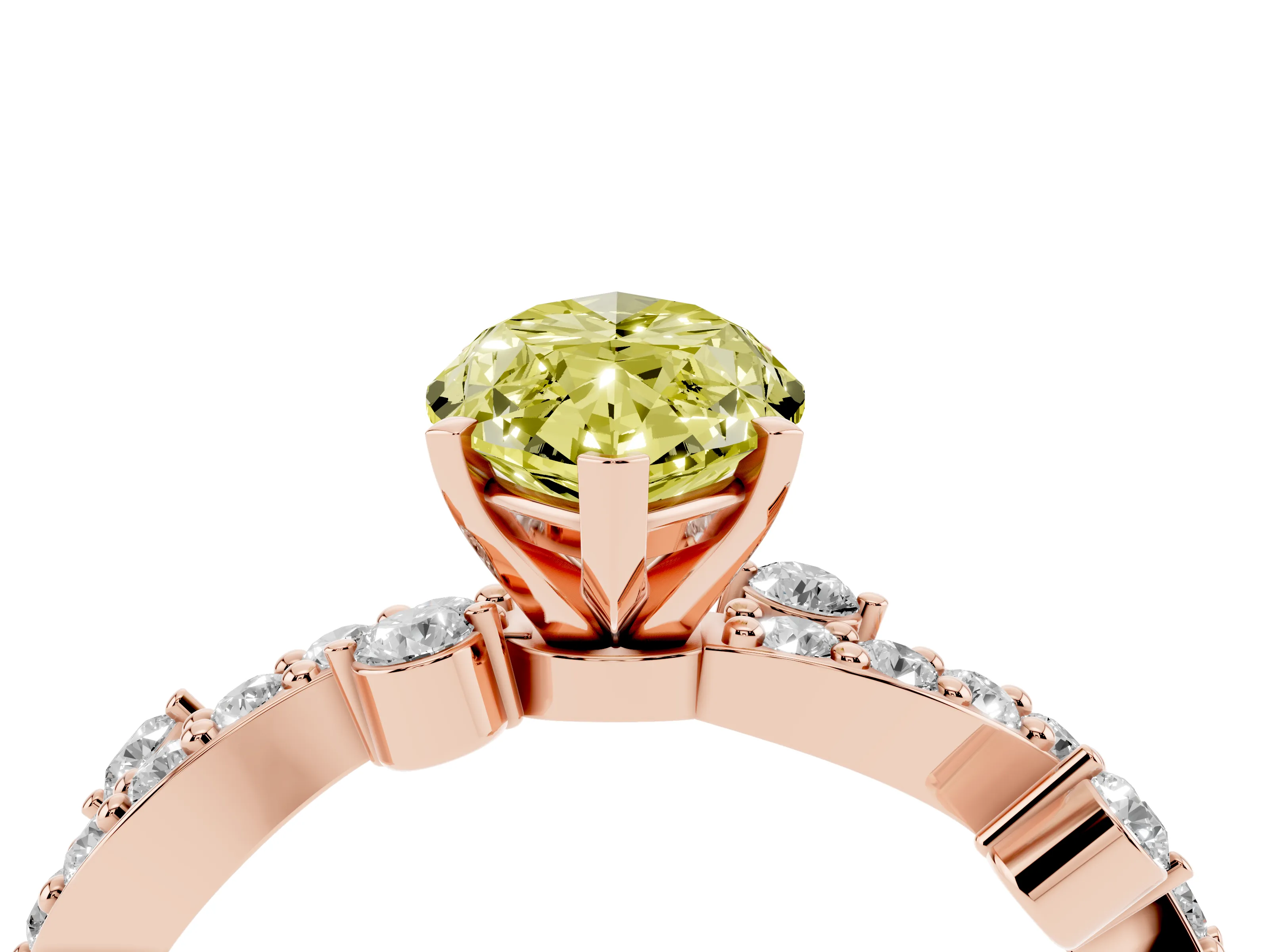 Fancy Yellow Marquise Cut Diamond Solitaire Twisted Band Set in Rose gold with Pavé Setting