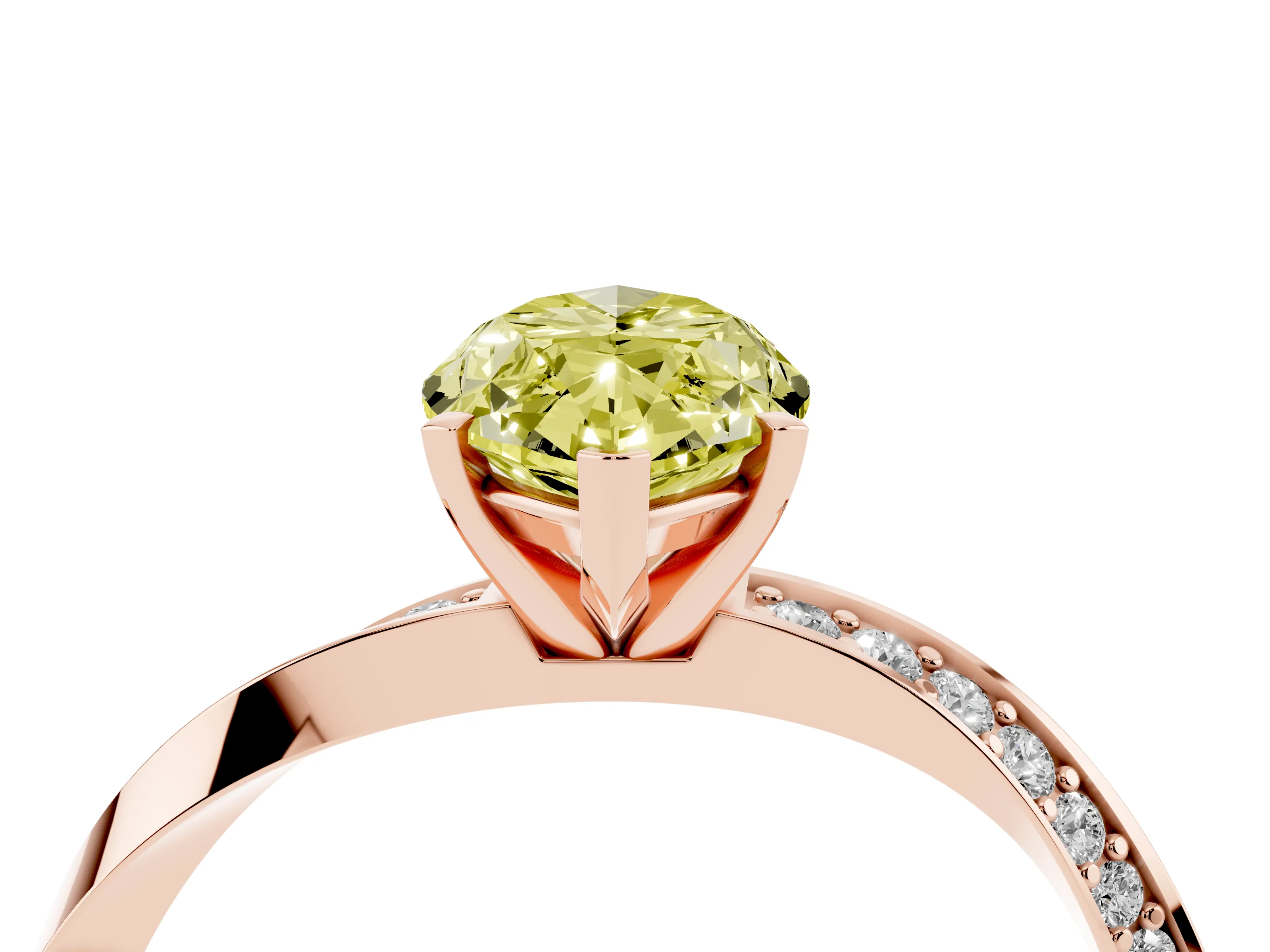 Fancy Yellow Marquise Cut Diamond Engagement Ring Set in Rose gold with Side Stone Accents and Prong Setting