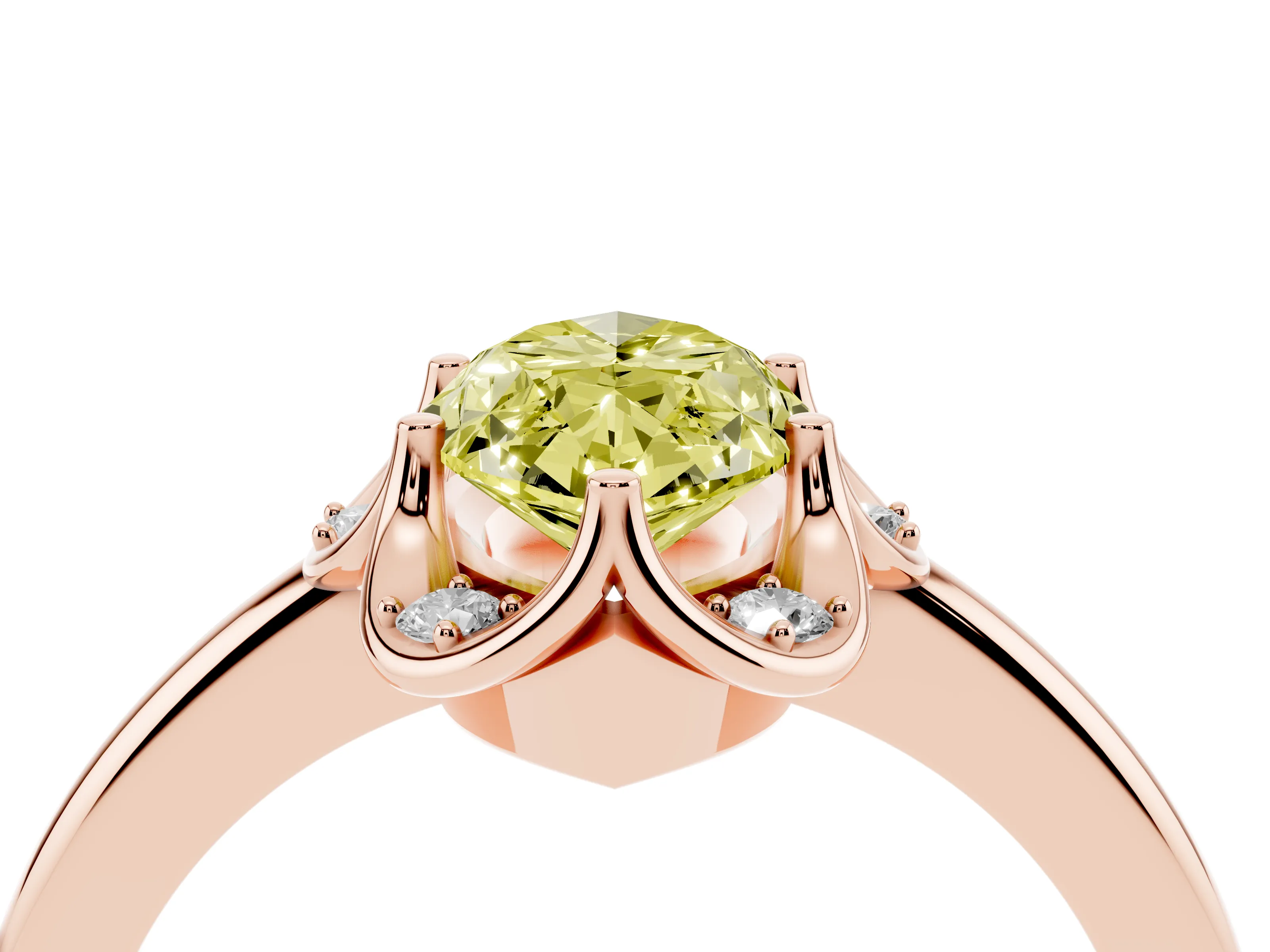 Fancy Yellow Marquise Cut Diamond Round Cluster Halo Ring Set in Rose gold with Solitaire Band and Prong Setting