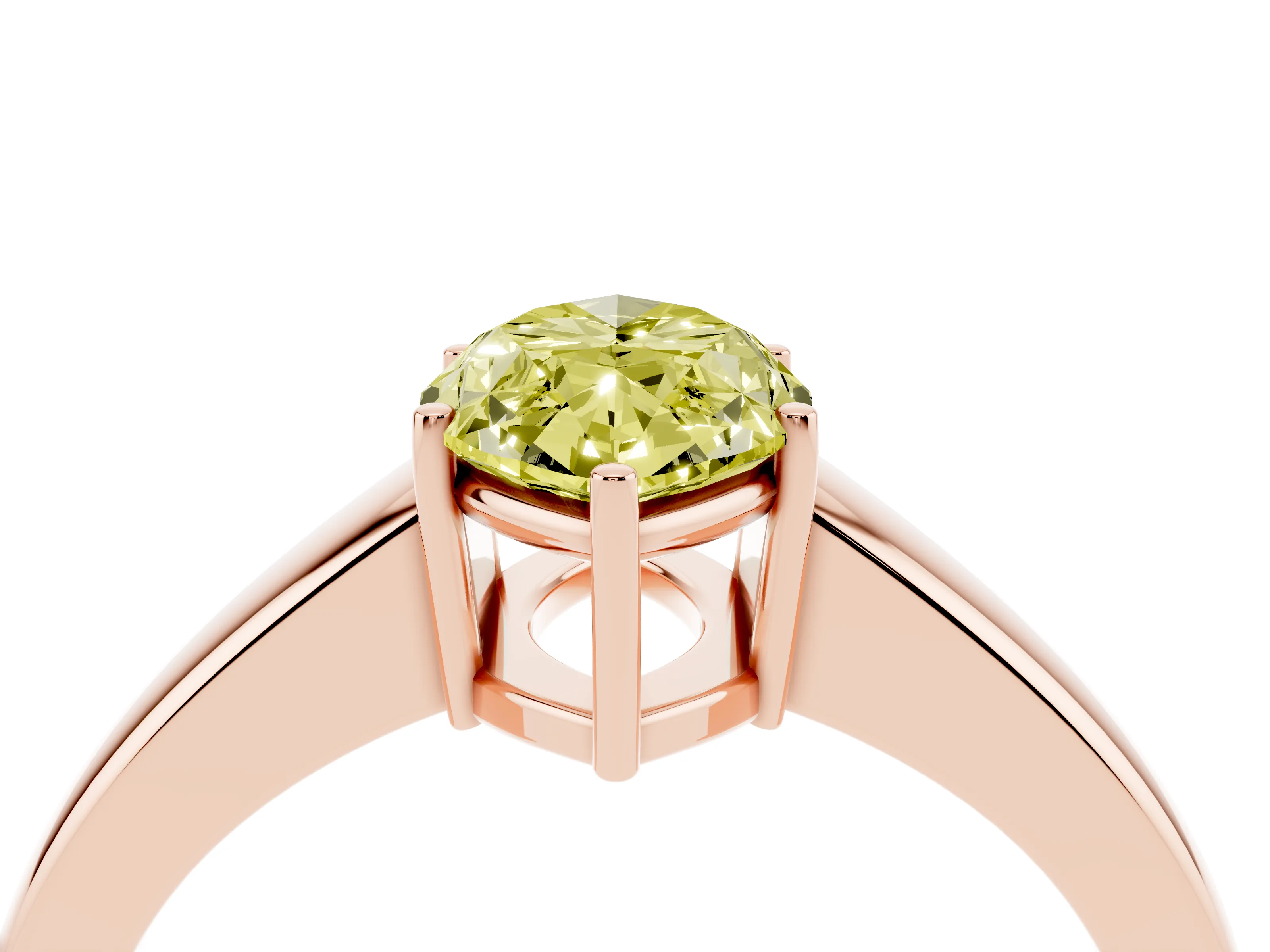 Fancy Yellow Marquise Cut Diamond Solitaire Ring Set in Rose gold with Tapered Band and Prong Setting