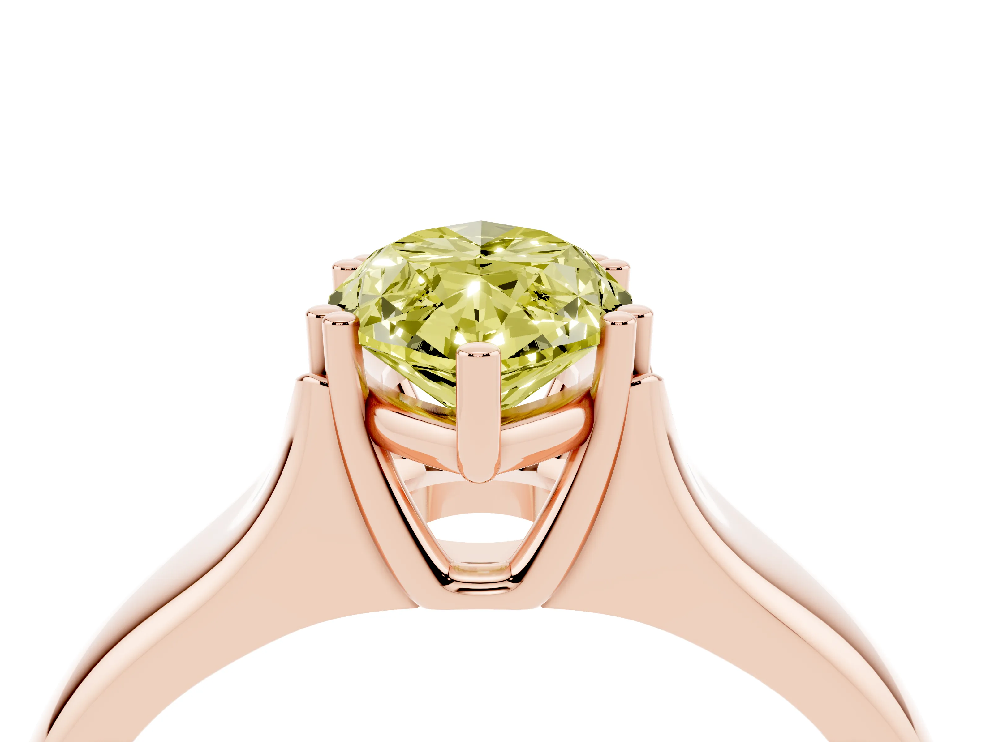 Fancy Yellow Marquise Cut Diamond Solitaire Ring Set in Rose gold with Wide Band and Prong Setting
