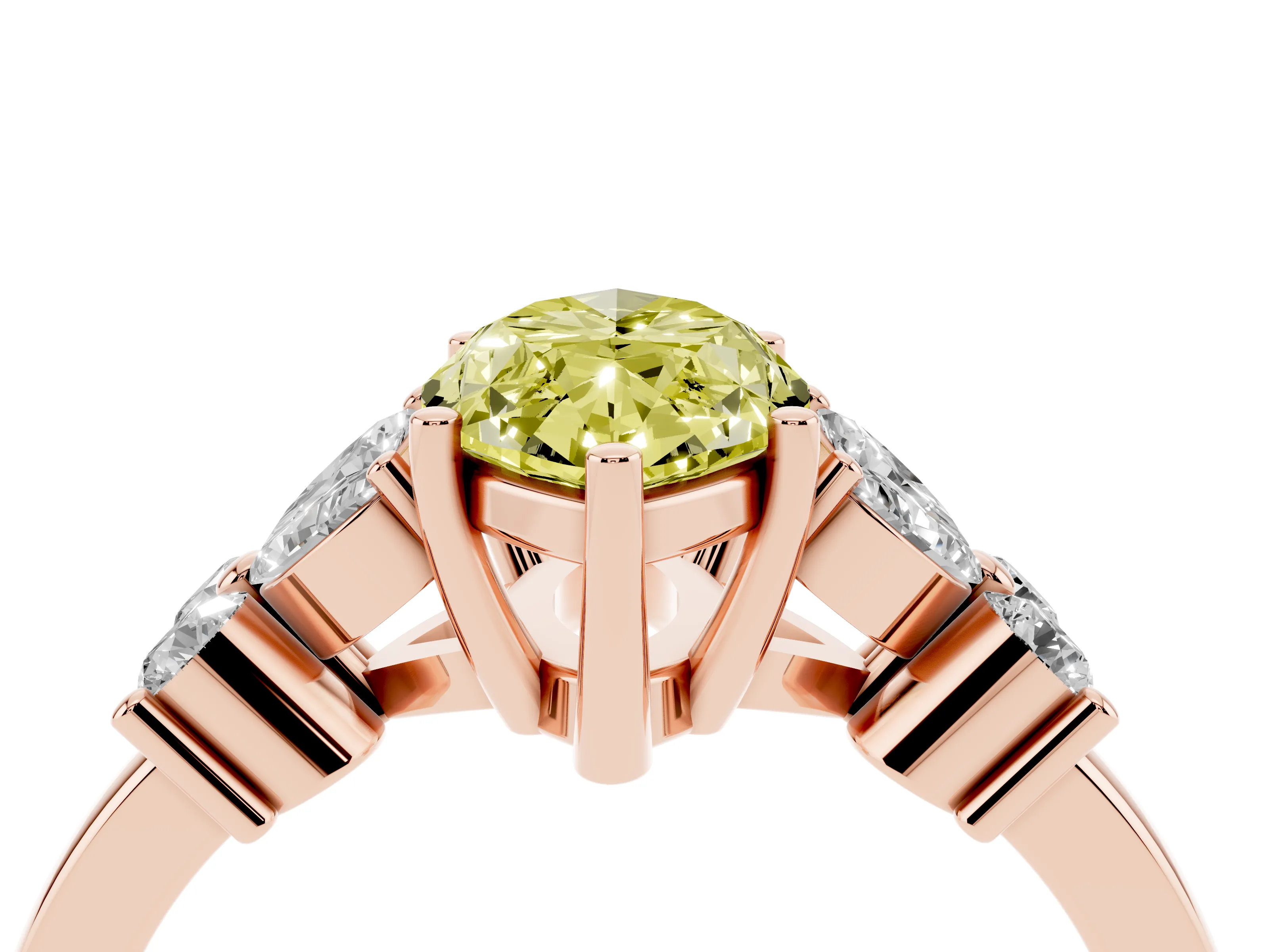 Fancy Yellow Marquise Cut Diamond Floral Cluster Ring Set in Rose gold with Marquise Petals and Prong Setting