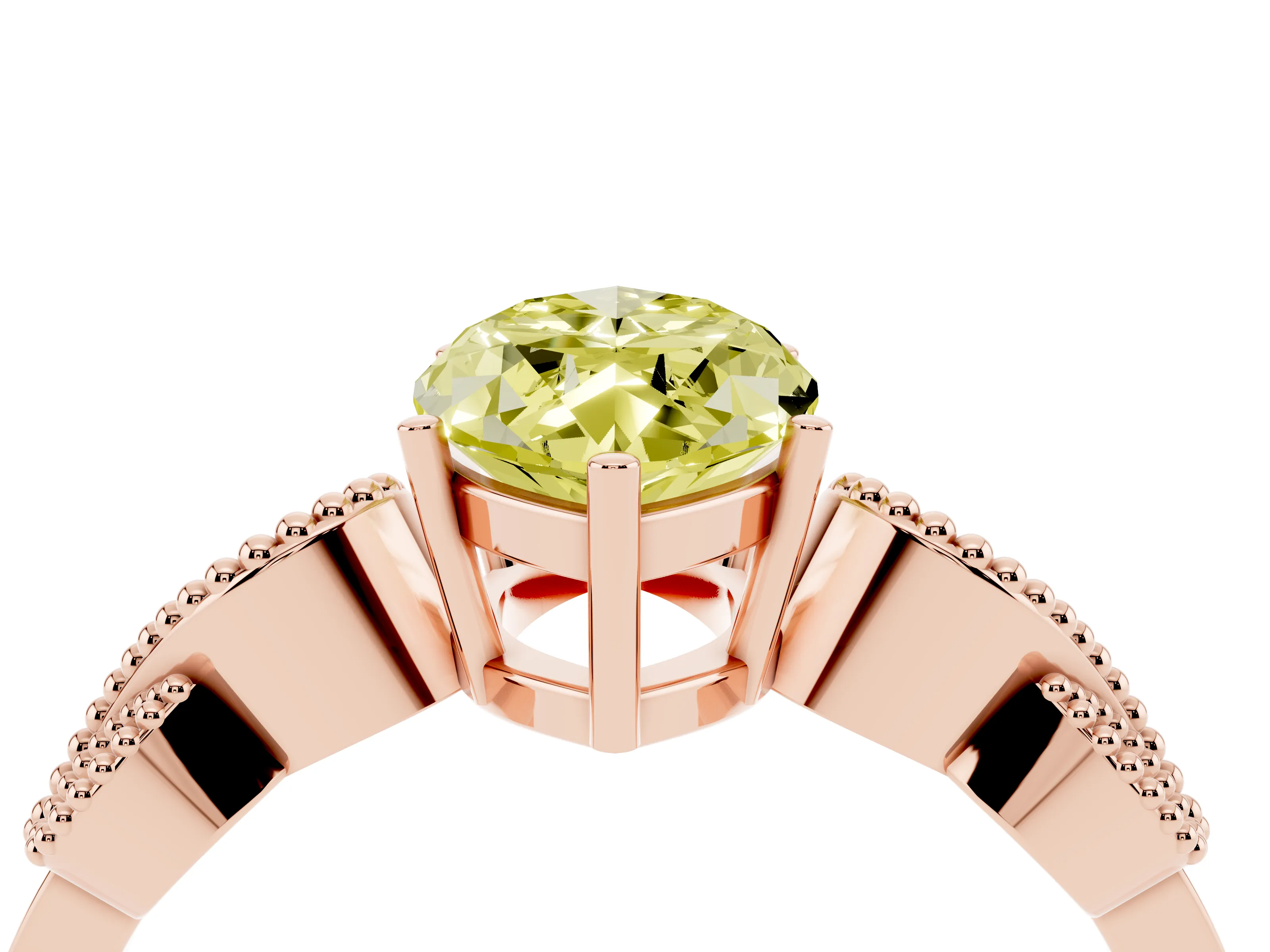 Fancy Yellow Marquise Cut Diamond Milgrain Leaf Band Solitaire Ring Set in Rose gold with Accent Stones and Prong Setting