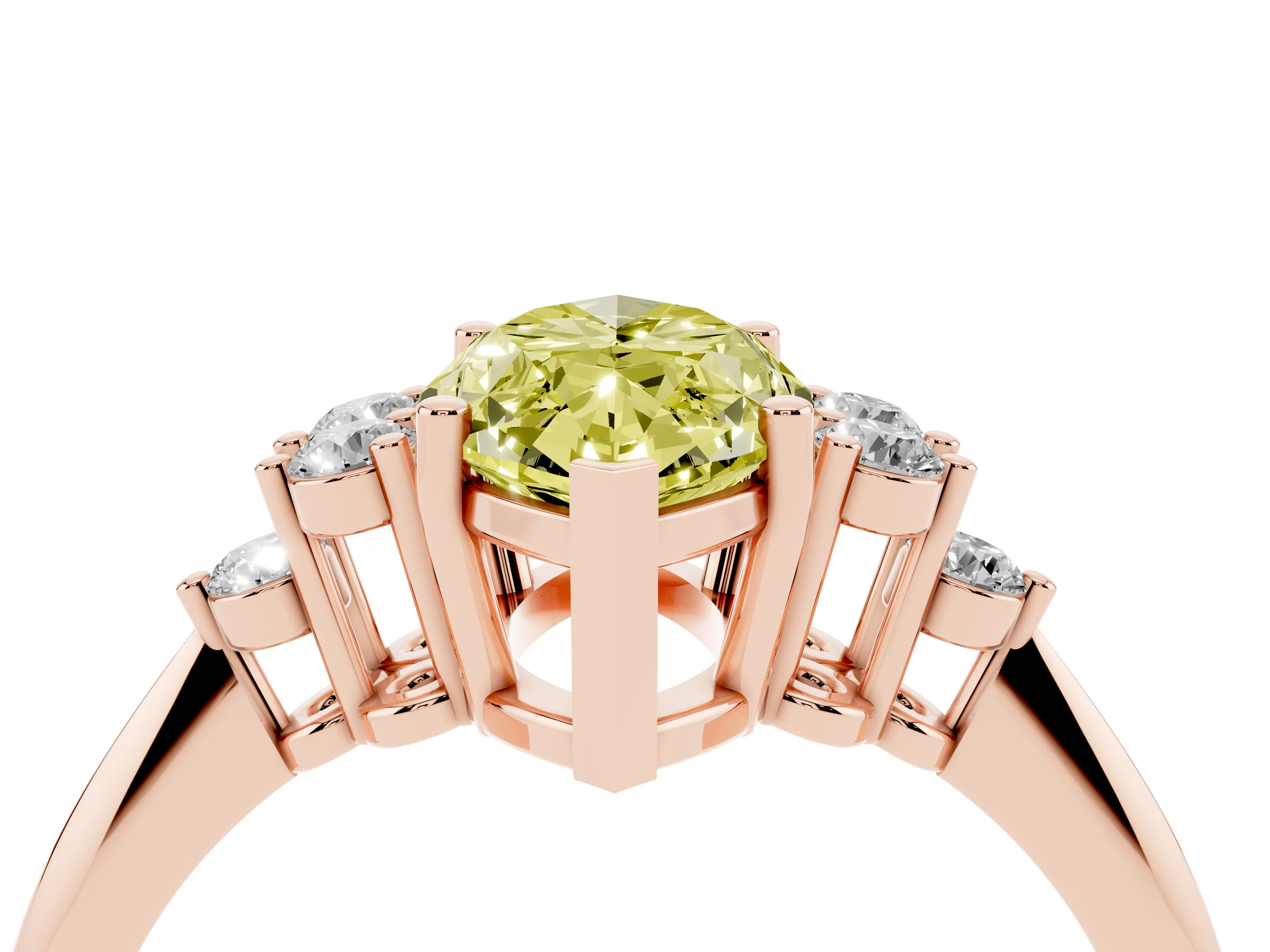 Fancy Yellow Marquise Cut Diamond Cluster Ring Set in Rose gold with Plain Band and Prong Setting