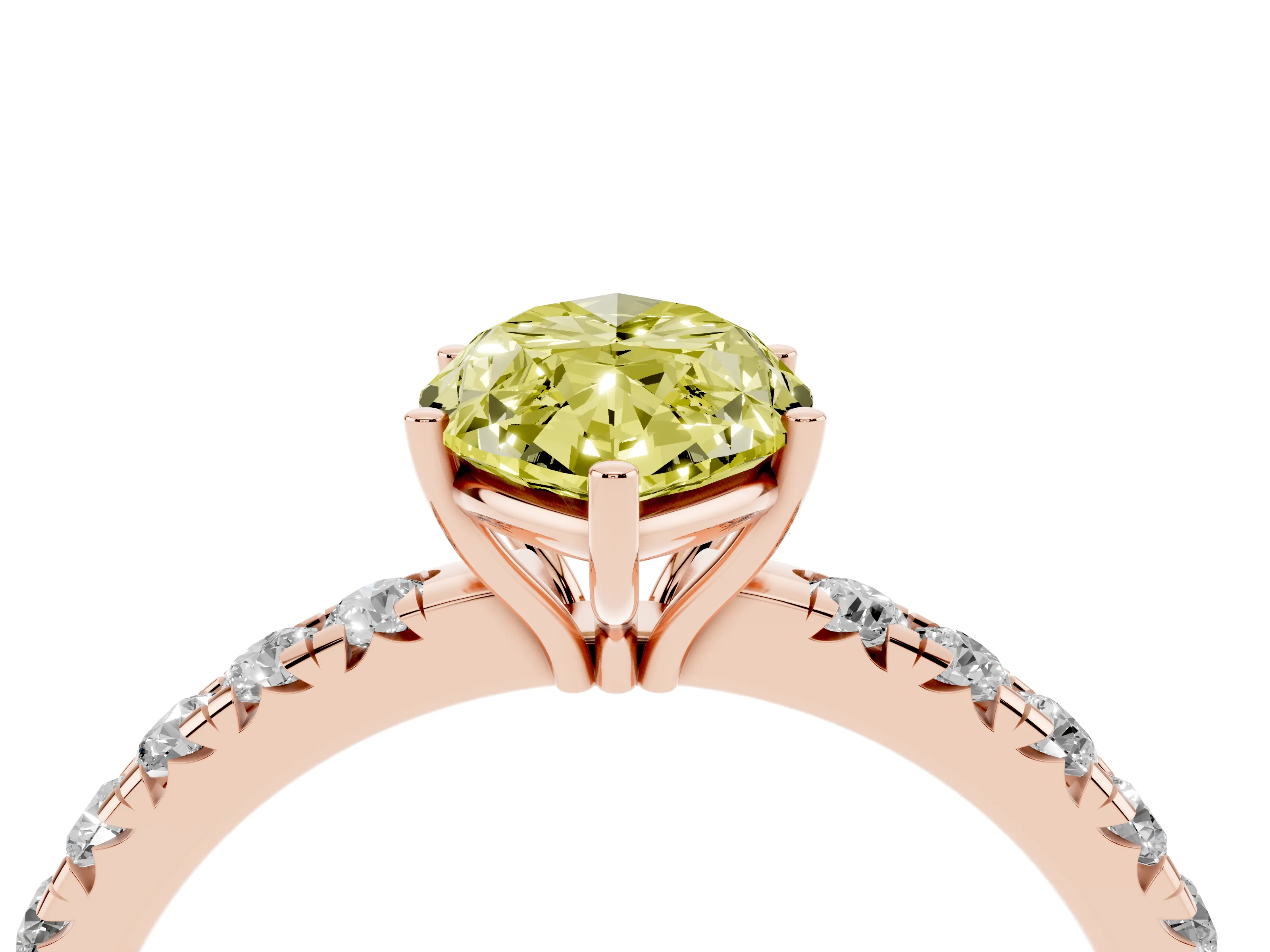 Fancy Yellow Marquise Cut Diamond Pavé Solitaire Engagement Ring Set in Rose gold with Prong Setting