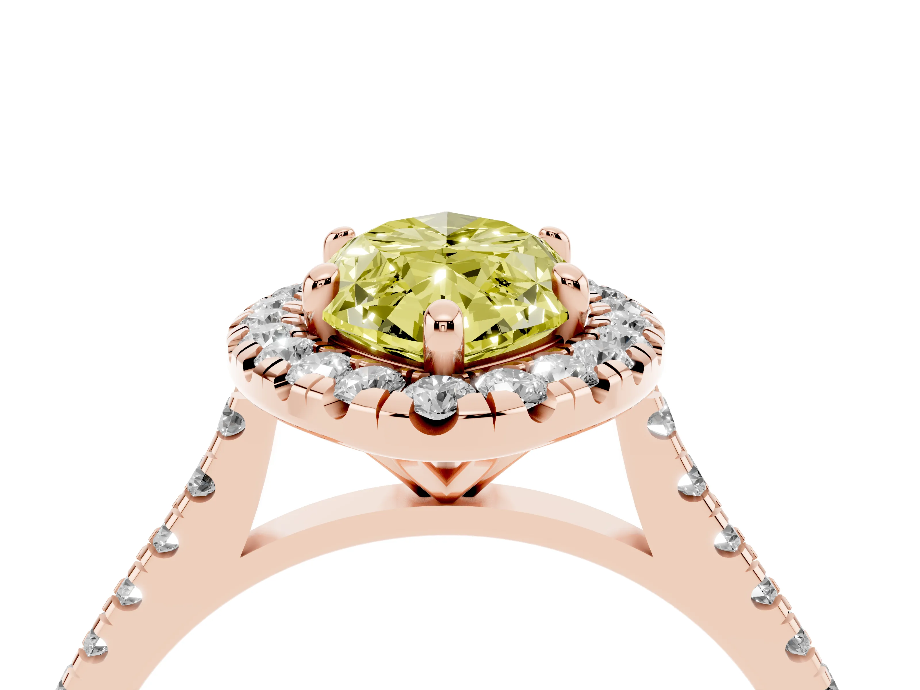 Fancy Yellow Marquise Cut Diamond Cushion Halo Ring Set in Rose gold with Pavé Band