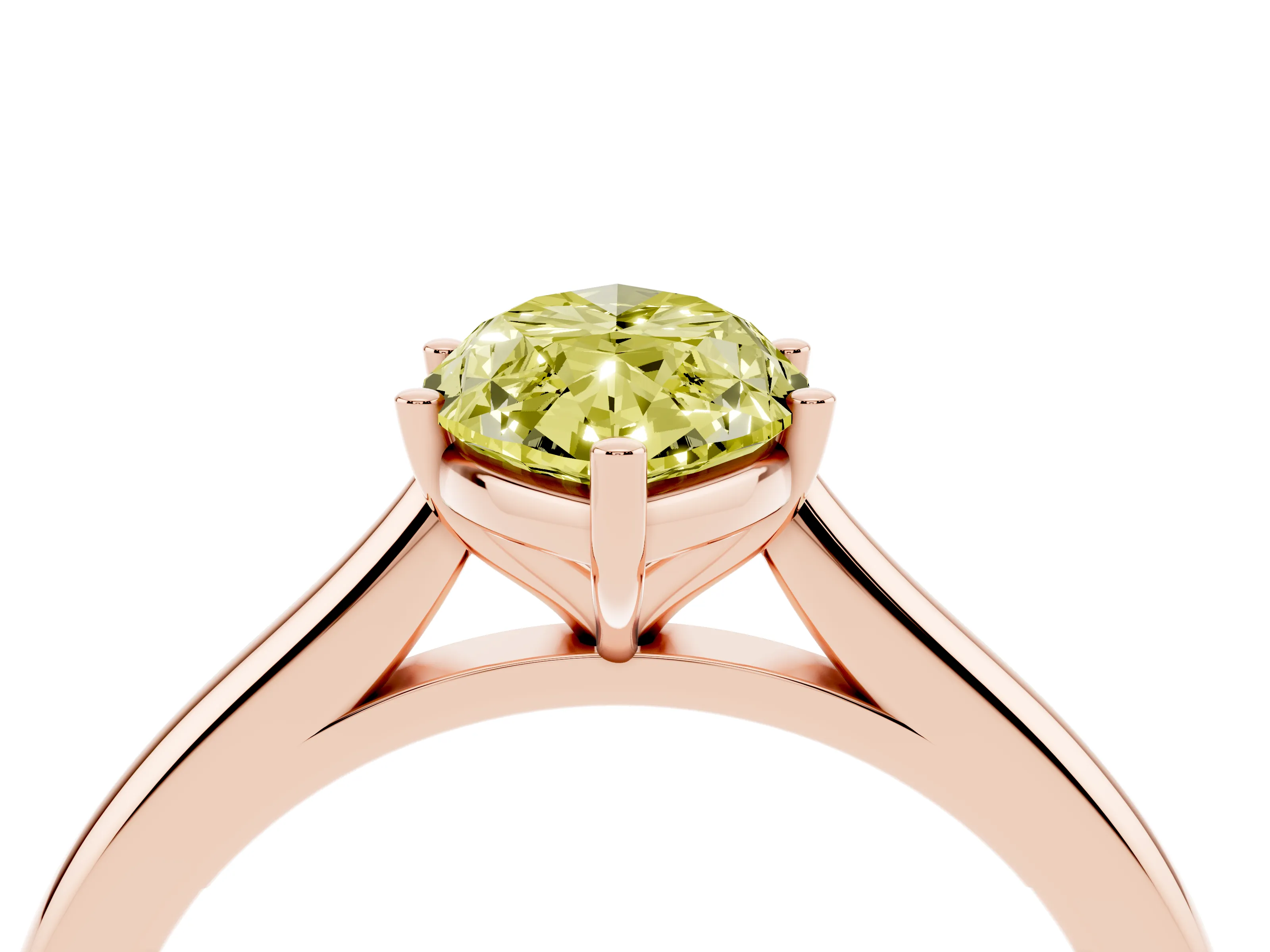 Fancy Yellow Marquise Cut Diamond Solitaire Ring Set in Rose gold with Cathedral Band and Prong Setting
