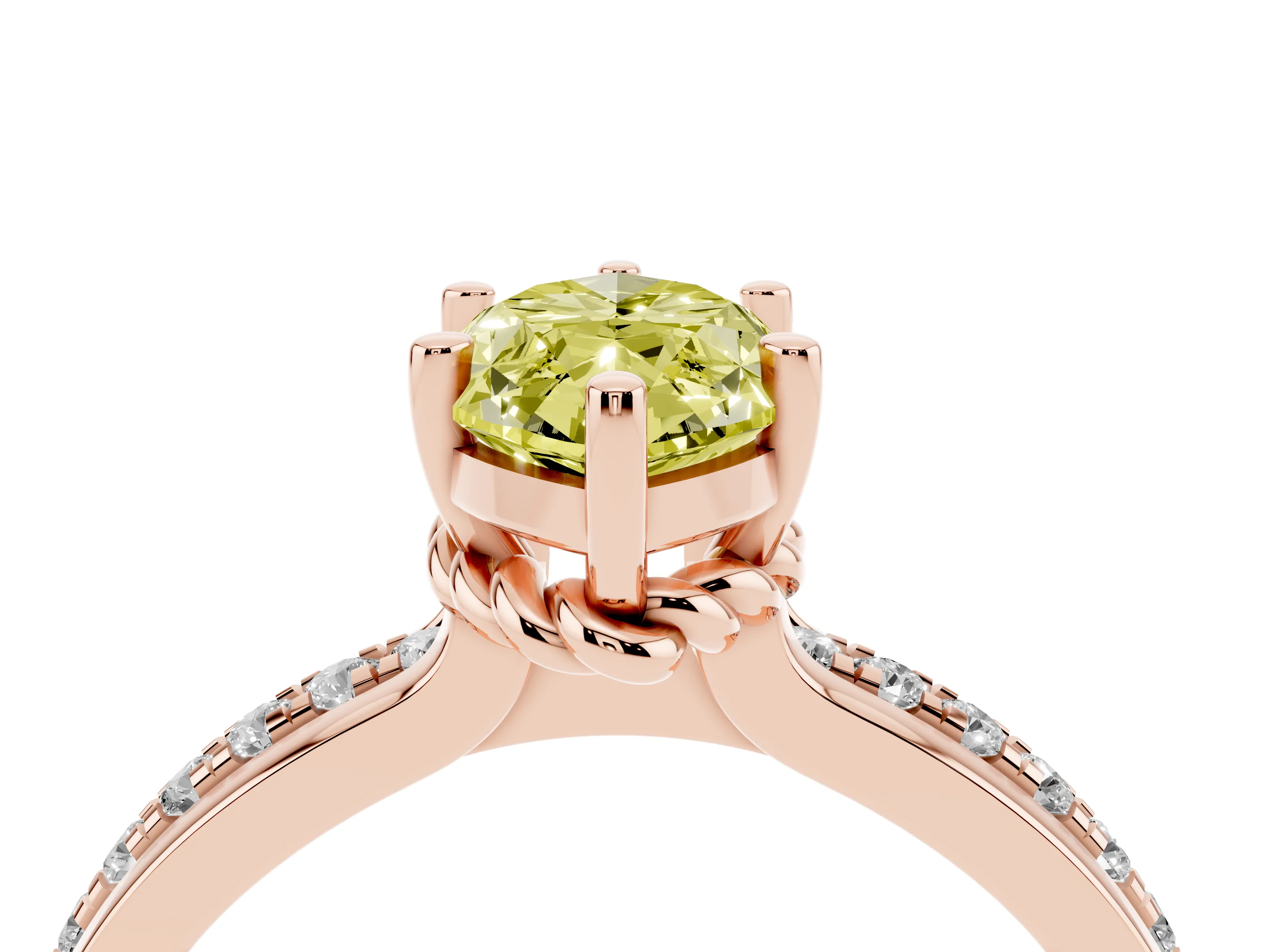 Fancy Yellow Marquise Cut Diamond Solitaire Ring Set in Rose gold with Channel Set Band and Prong Setting