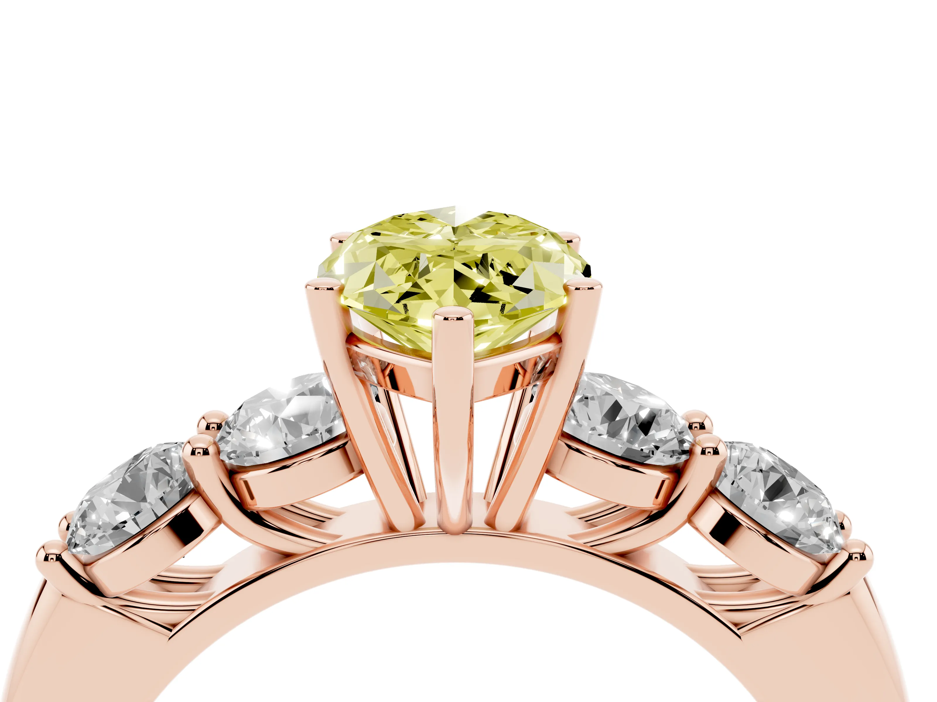 Fancy Yellow Marquise Cut Diamond Five-Stone Prong Set Ring Set in Rose gold with Classic Band
