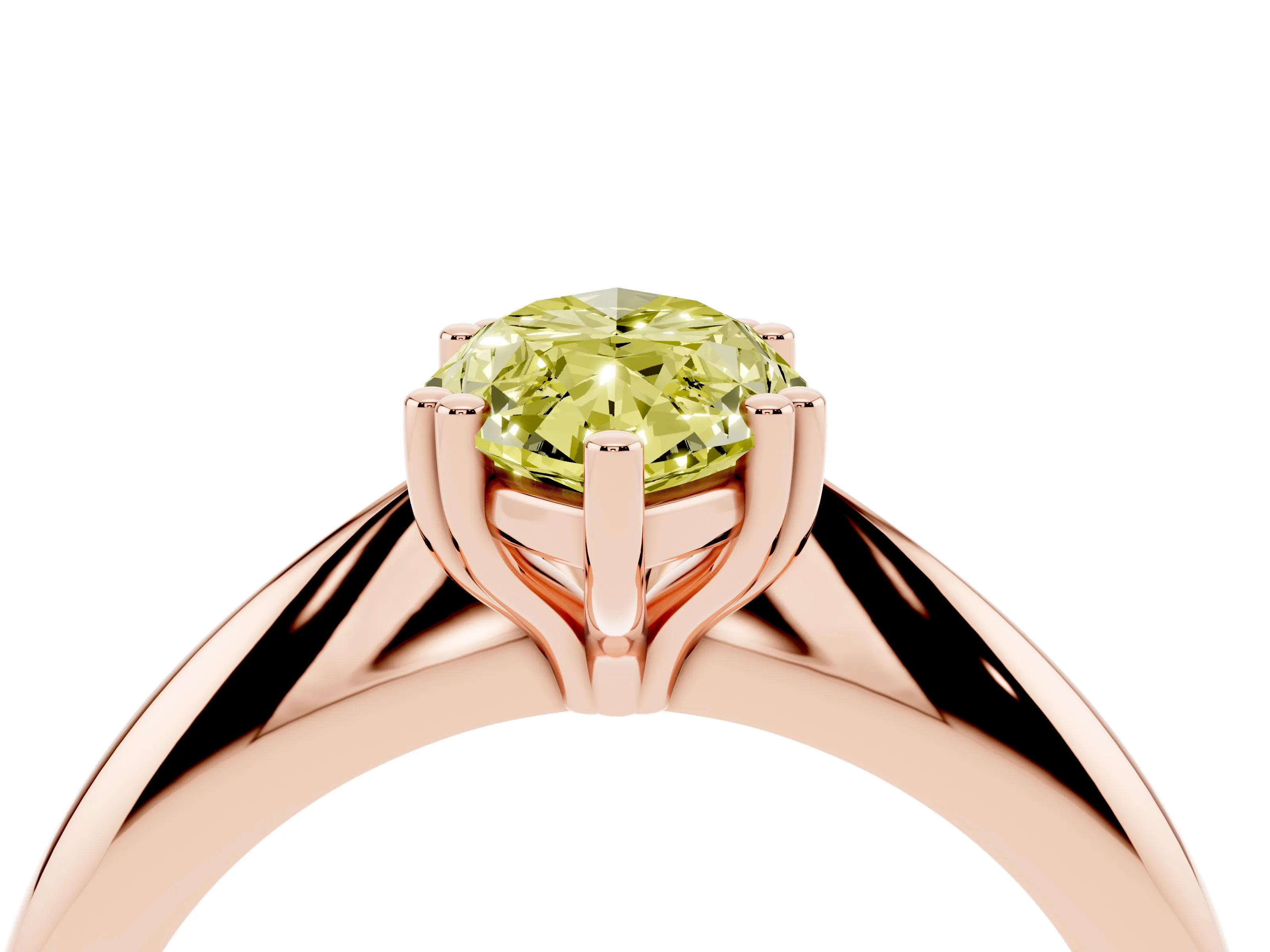 Fancy Yellow Marquise Cut Diamond Solitaire Engagement Ring Set in Rose gold with Tapered Band and Prong Setting