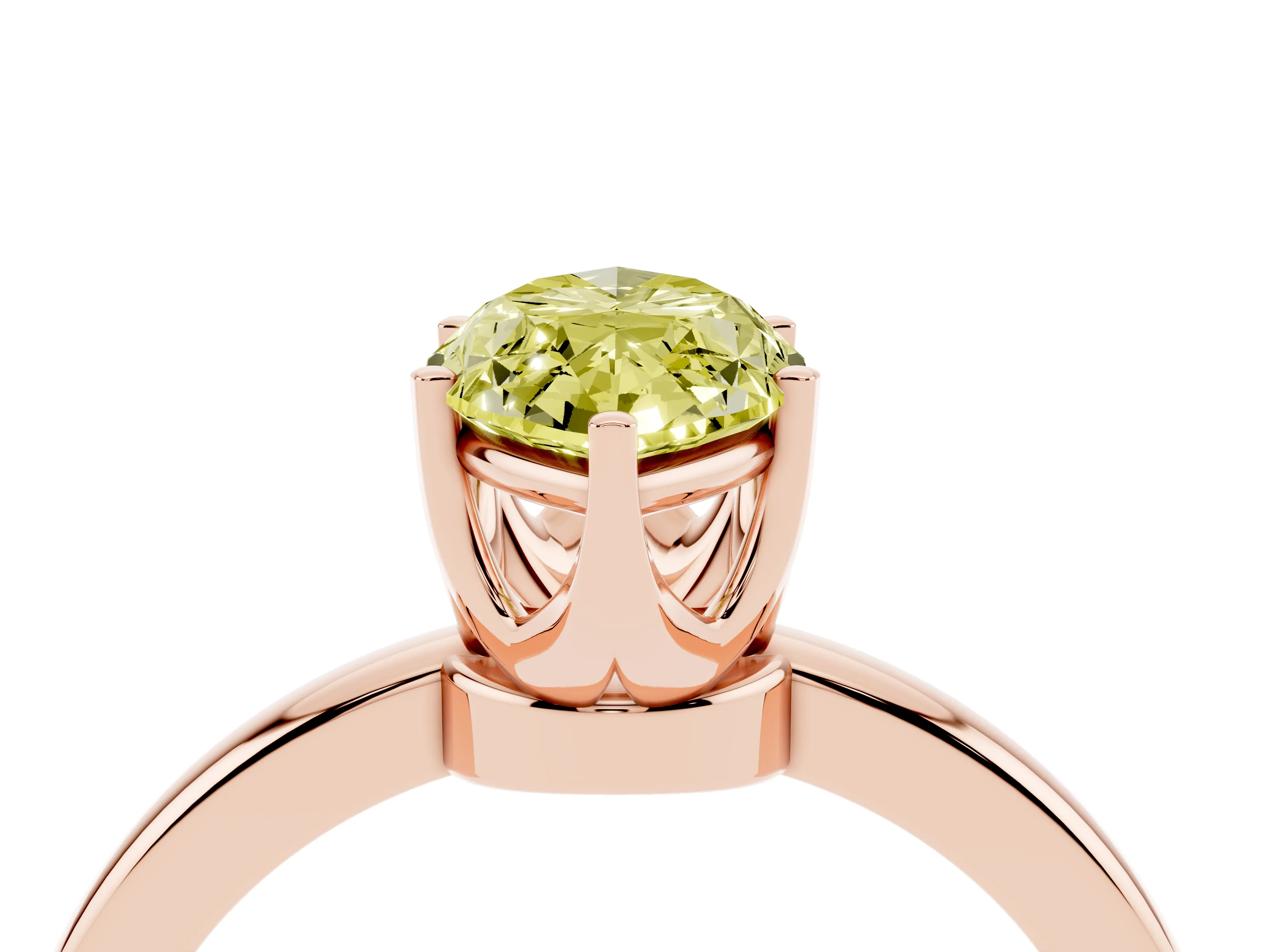 Fancy Yellow Marquise Cut Diamond Solitaire Ring Set in Rose gold with Raised Prong Setting on a Classic Band