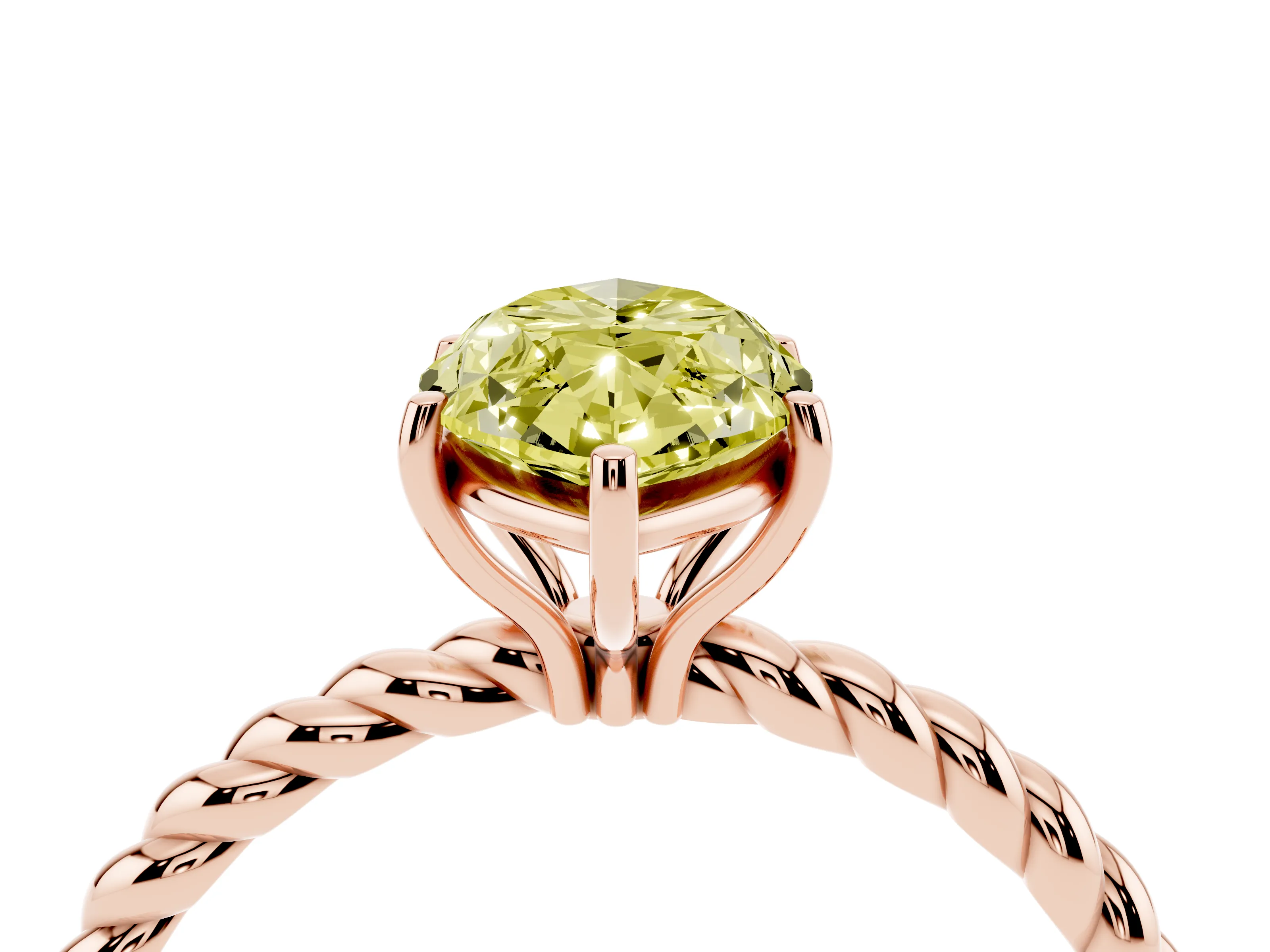 Fancy Yellow Marquise Cut Diamond Solitaire Ring Set in Rose gold with Twist Band and Prong Setting