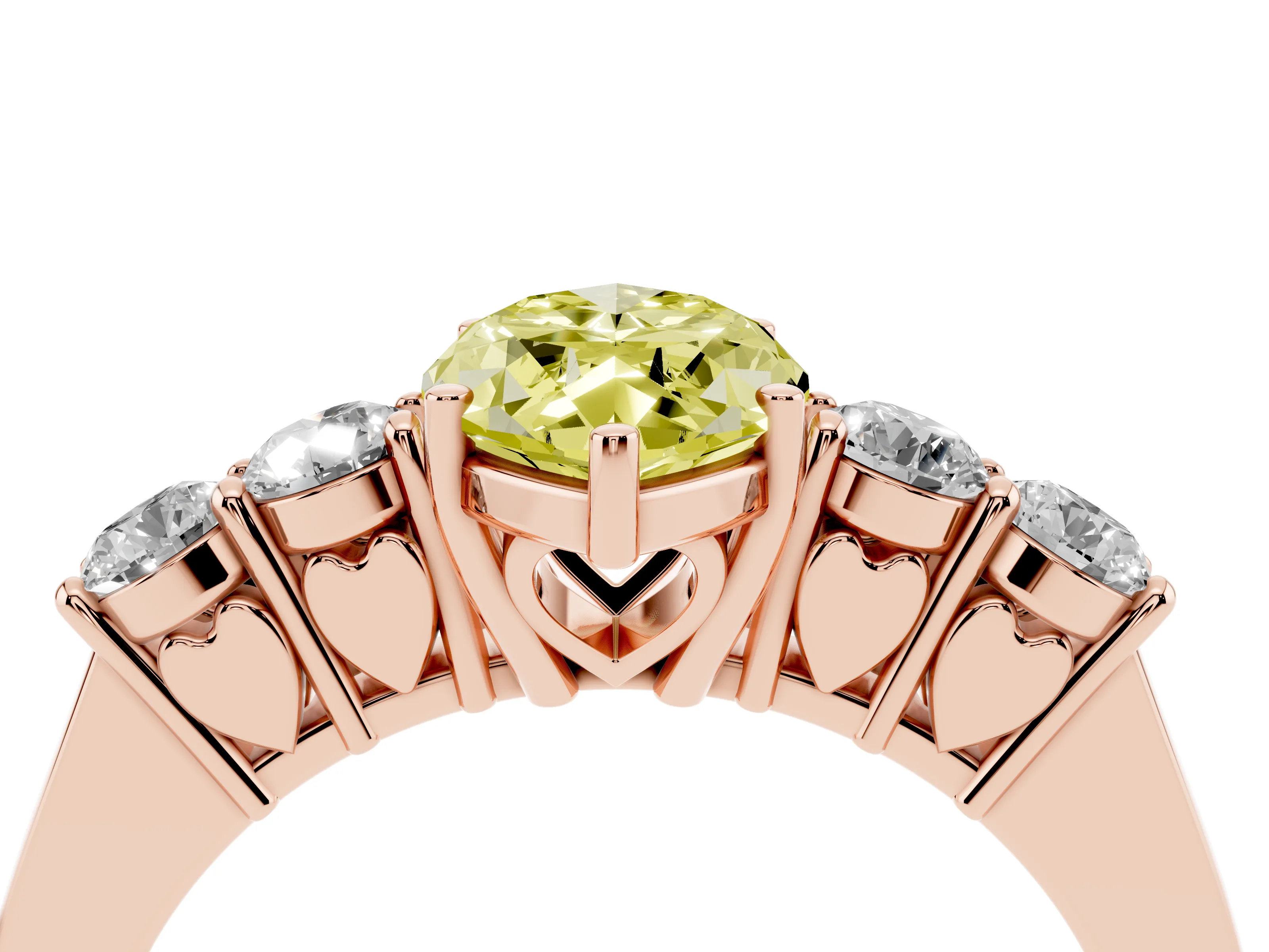 Fancy Yellow Marquise Cut Diamond Five-Stone Prong Set Band Ring Set in Rose gold with Polished Band