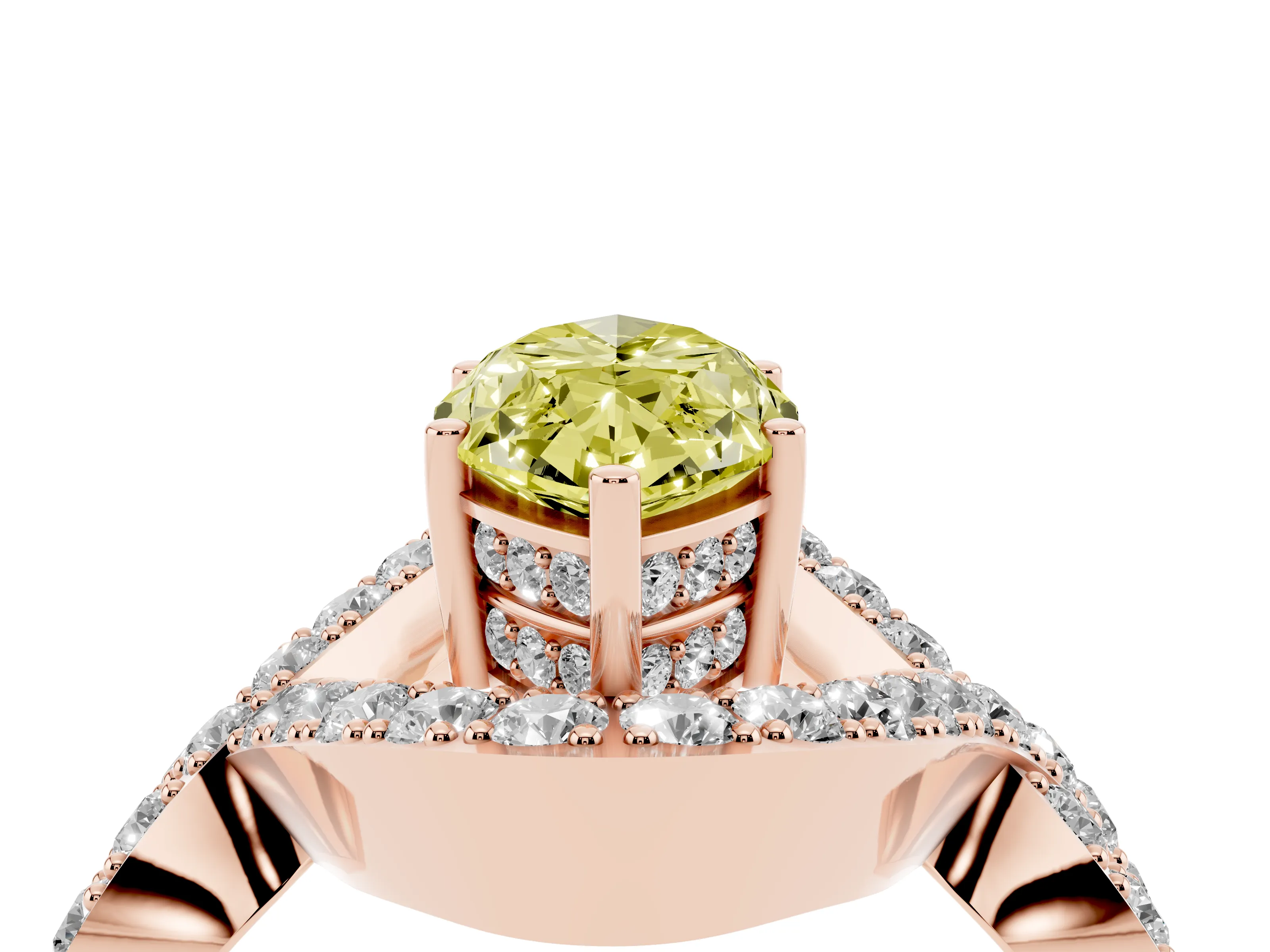 Fancy Yellow Marquise Cut Diamond Solitaire Twist Band Pavé Engagement Ring Set in Rose gold