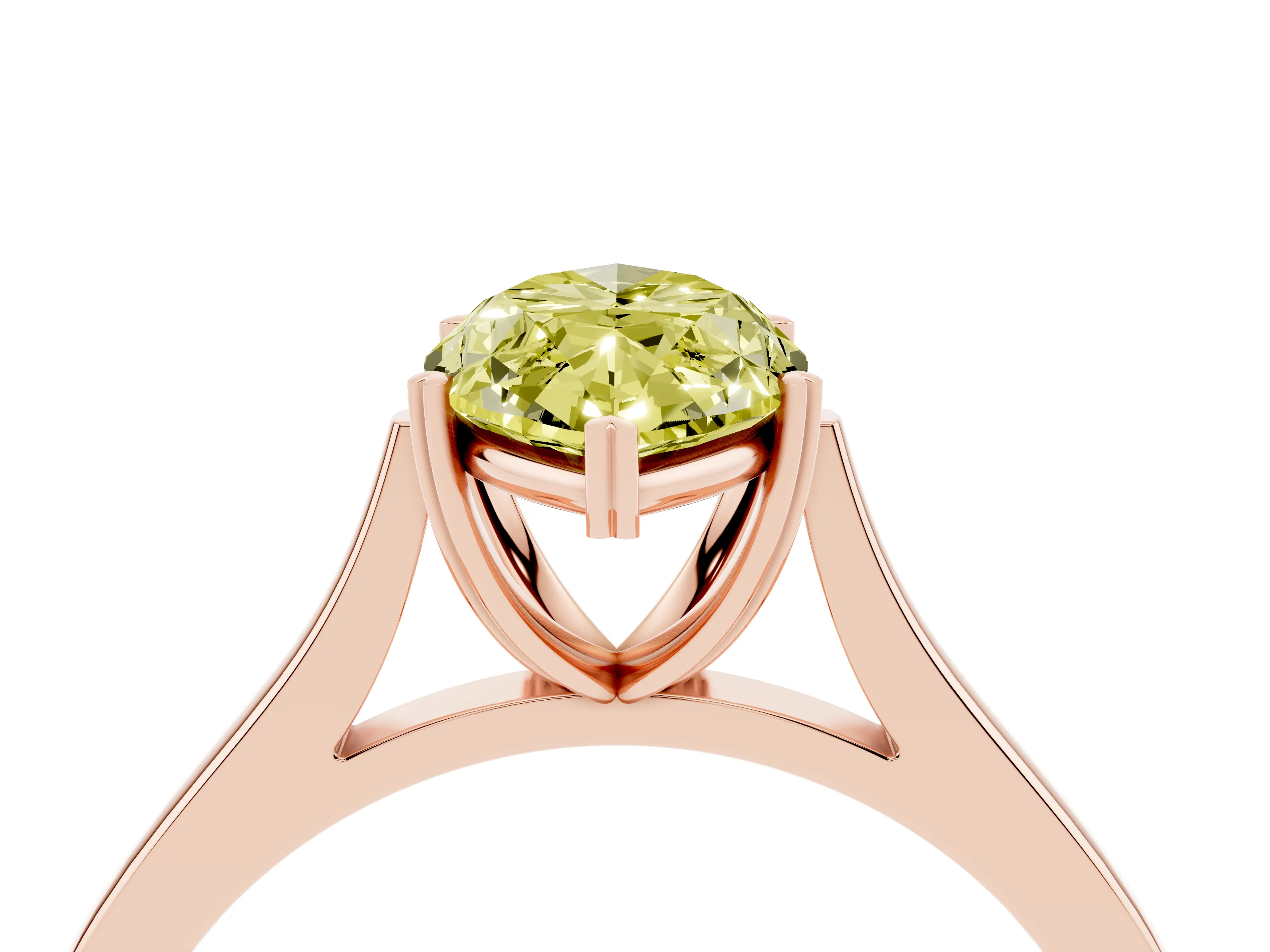 Fancy Yellow Marquise Cut Diamond Solitaire Heart Prong Engagement Ring Set in Rose gold with Tapered Band