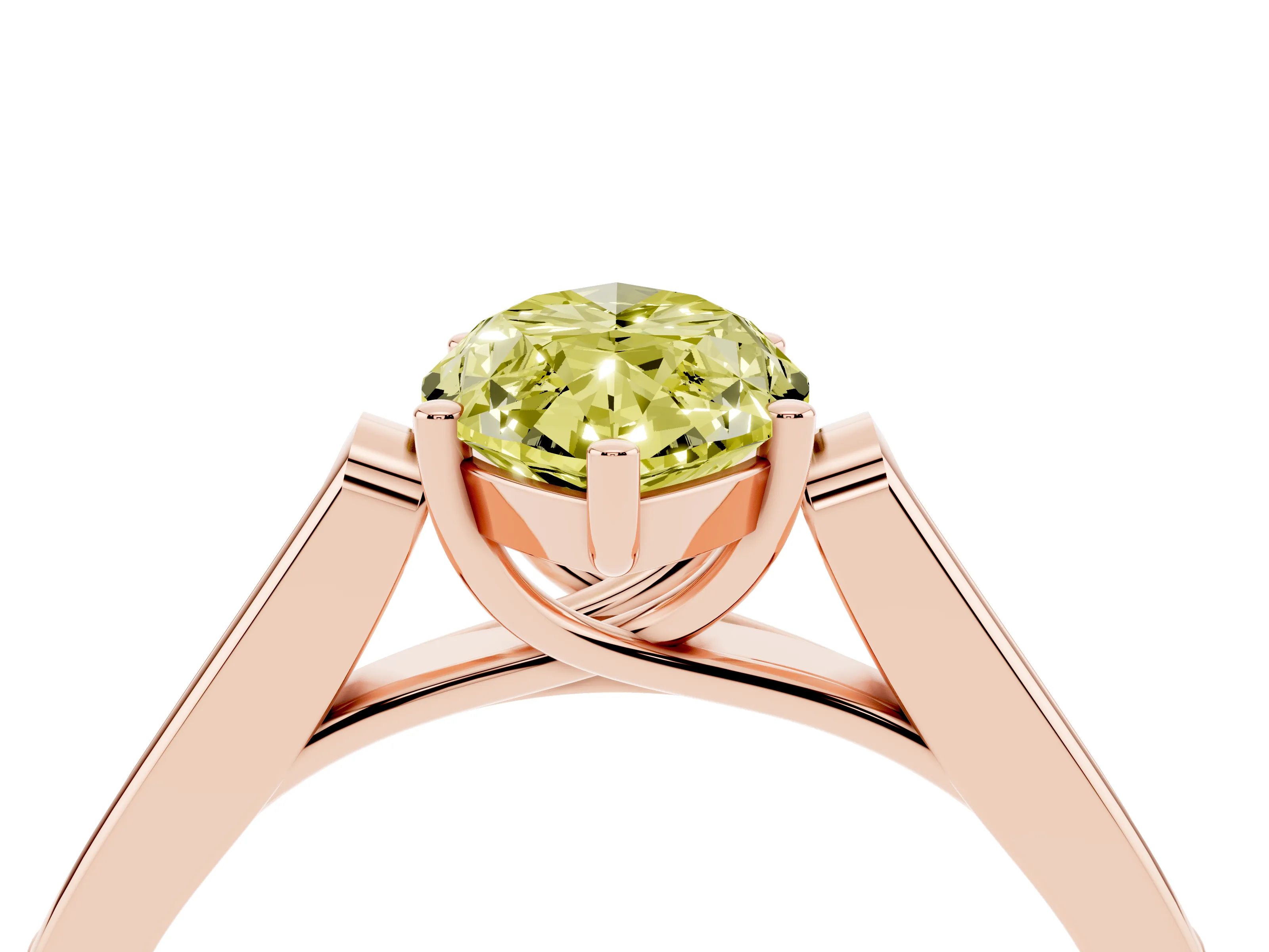 Fancy Yellow Marquise Cut Diamond Solitaire Cathedral Engagement Ring Set in Rose gold with Channel-Set Band and Prong Setting