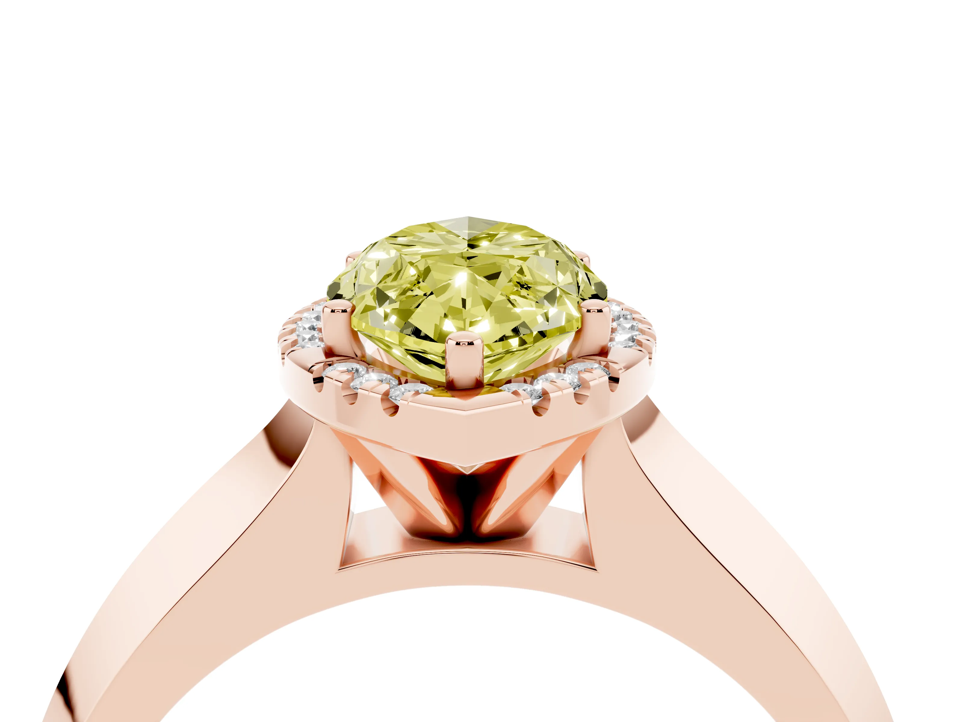 Fancy Yellow Marquise Cut Diamond Halo Ring Set in Rose gold with Cathedral Band and Prong Setting