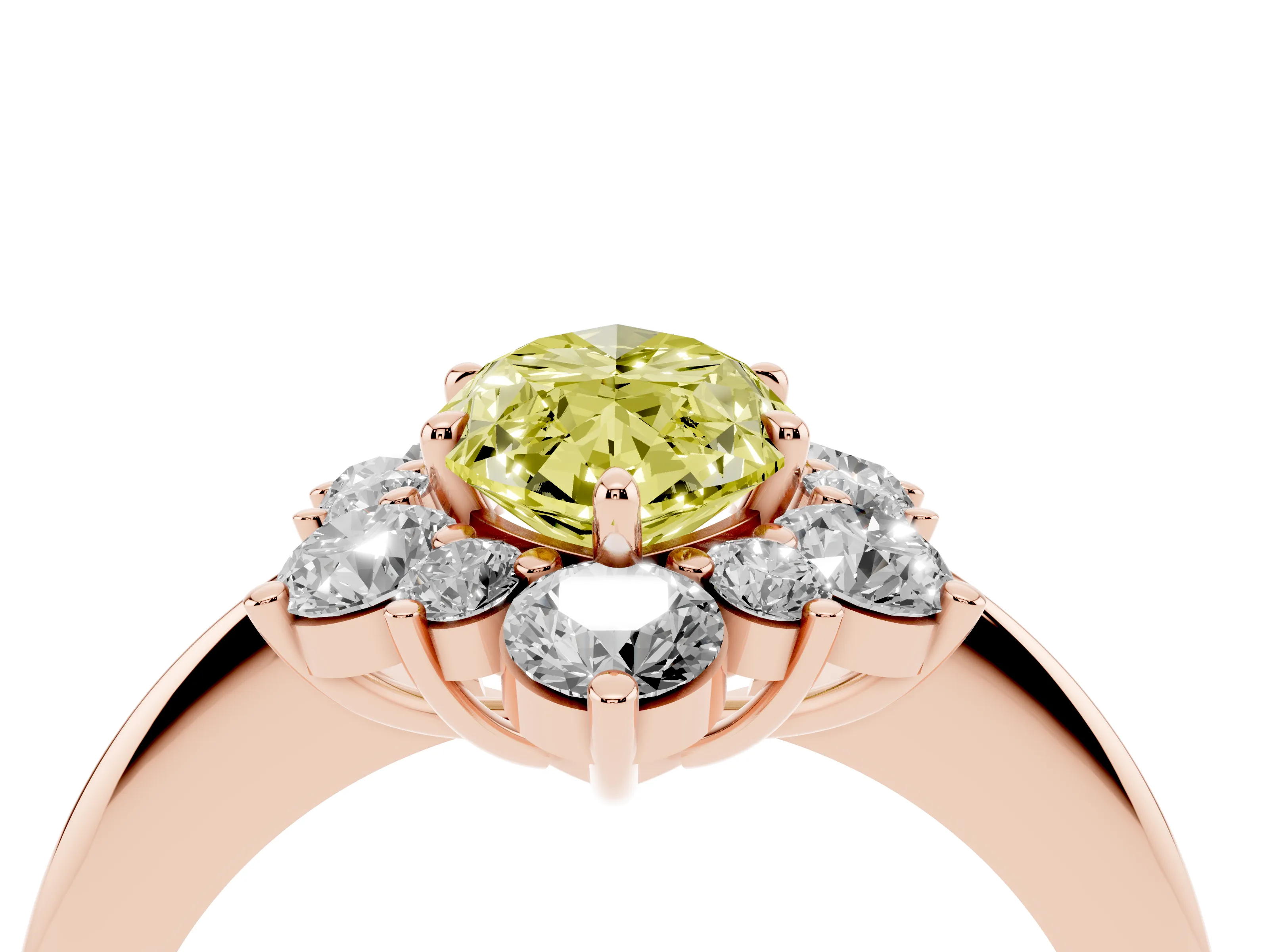Fancy Yellow Marquise Cut Diamond Cluster Halo Ring Set in Rose gold with Solitaire Band and Prong Setting