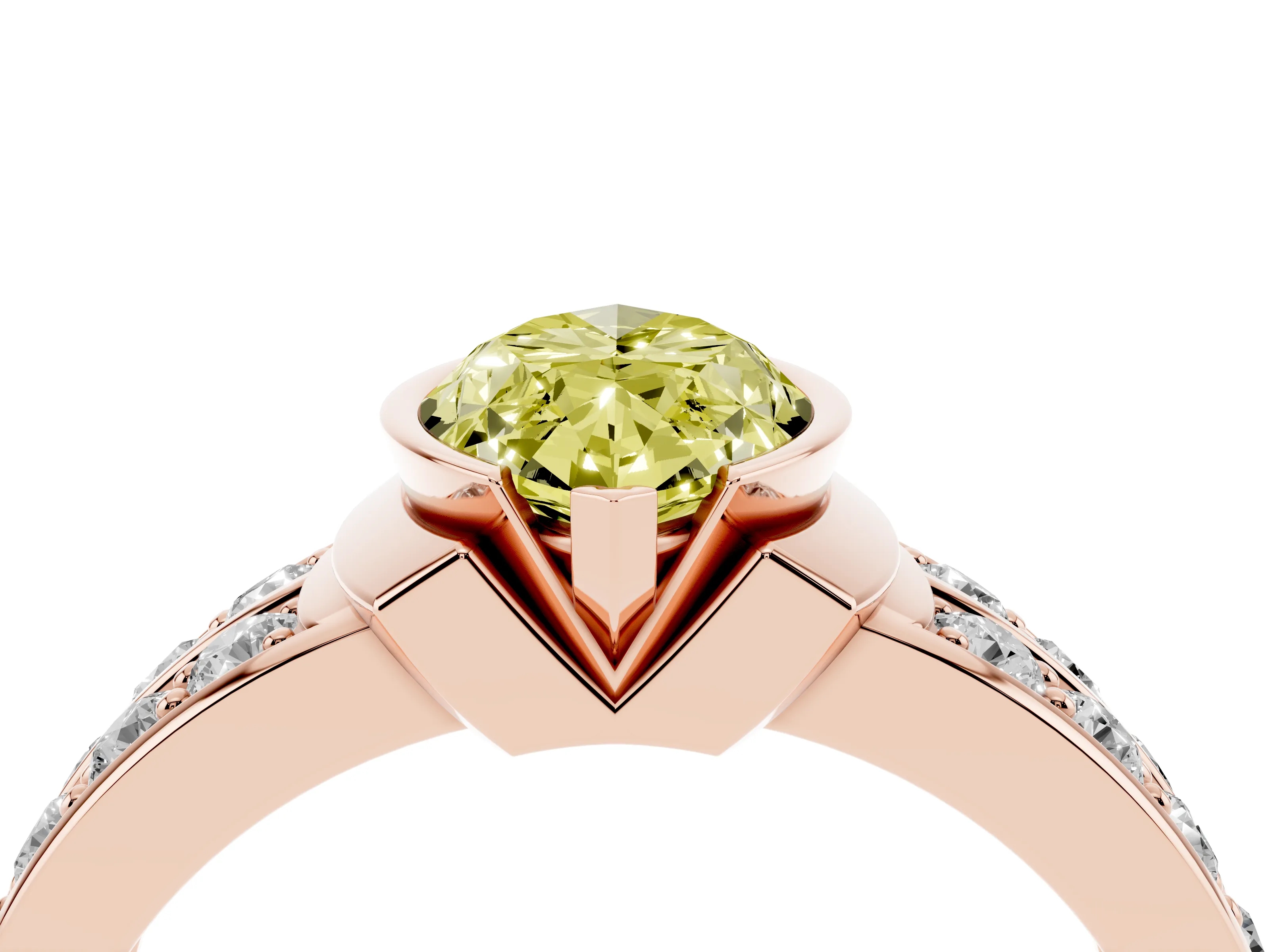 Fancy Yellow Marquise Cut Diamond Wide Channel Set Band Ring Set in Rose gold with Bezel Setting