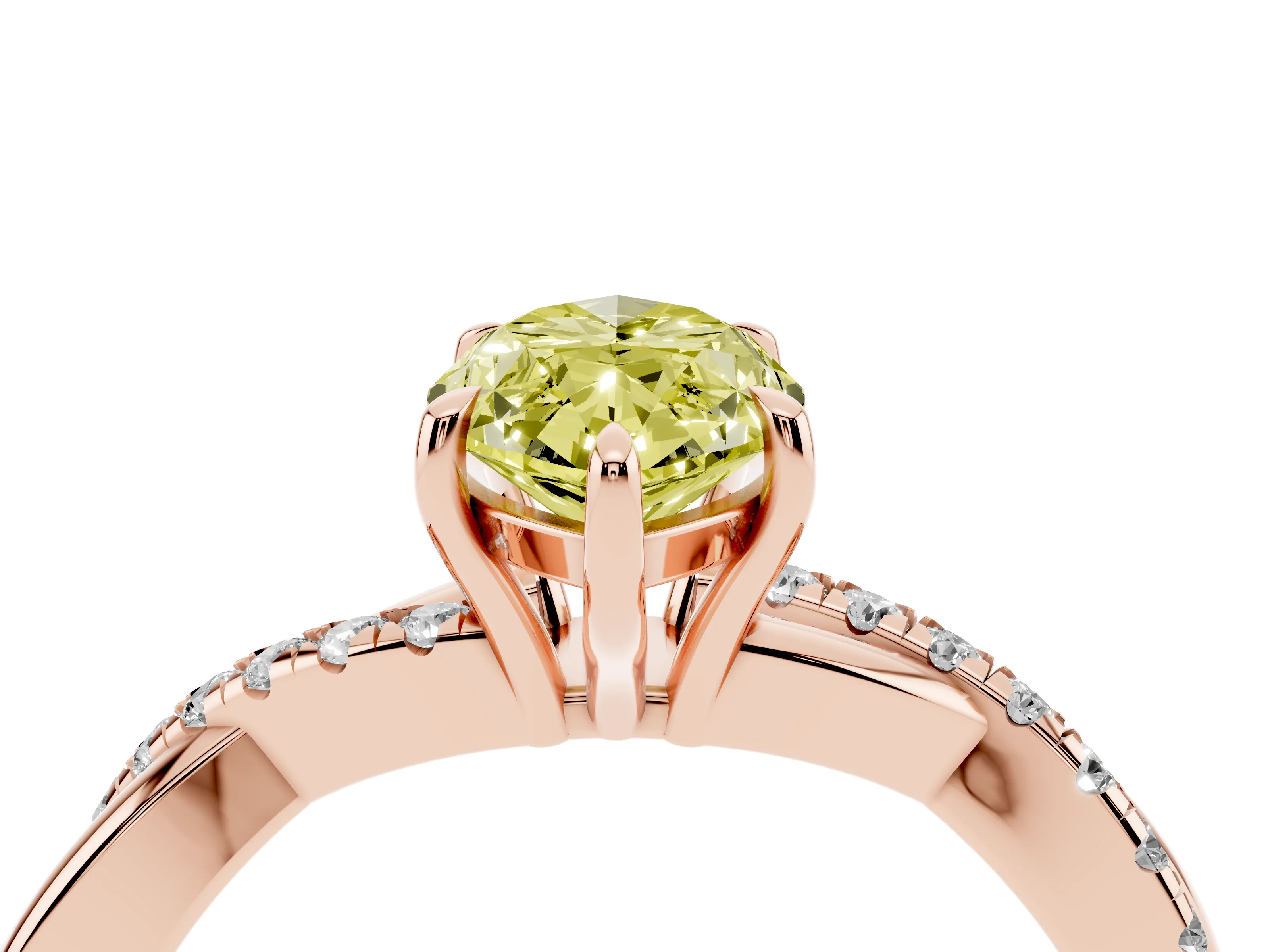 Fancy Yellow Marquise Cut Diamond Twisted Pavé Band Ring Set in Rose gold with Prong Setting