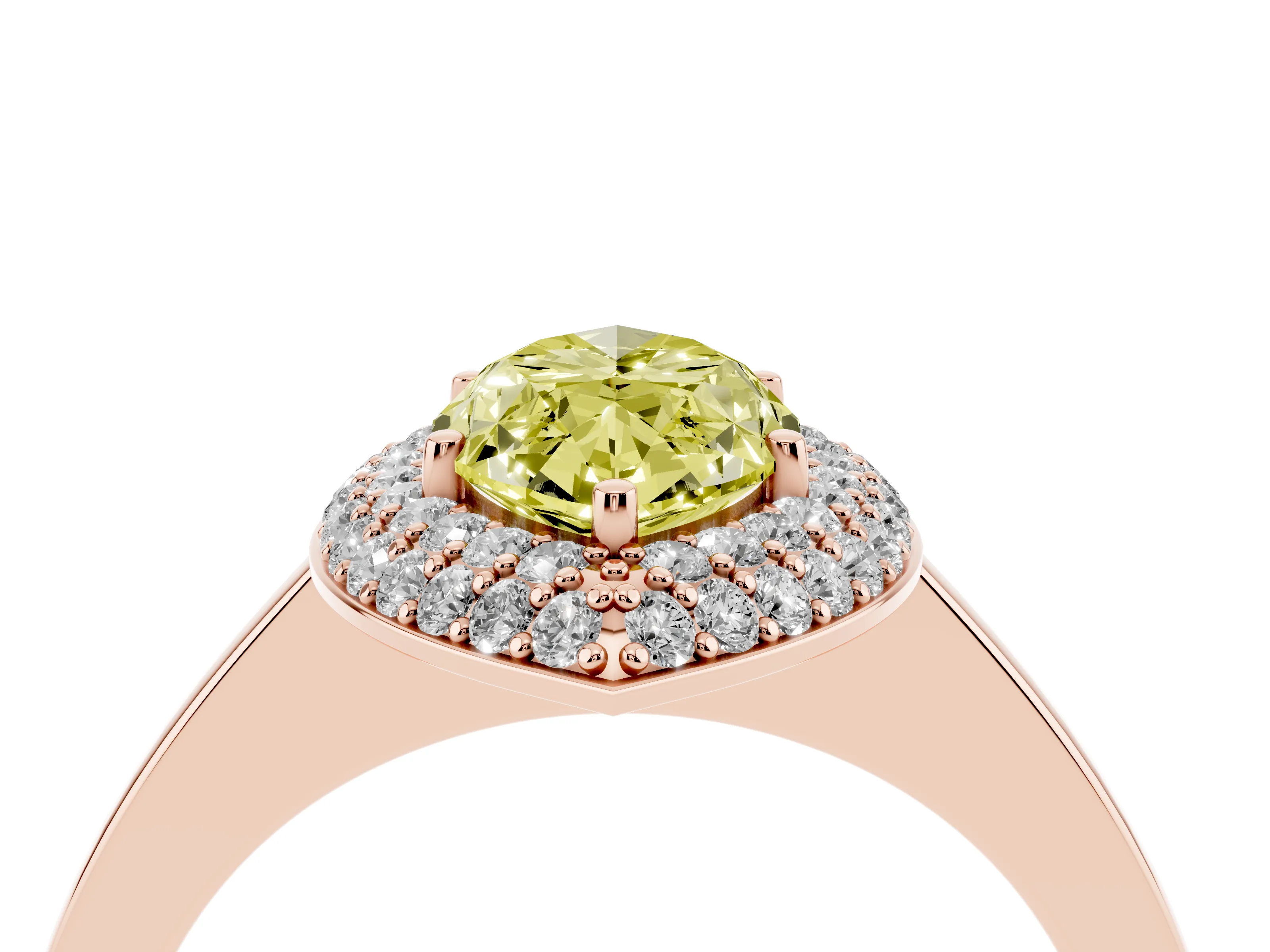 Fancy Yellow Marquise Cut Diamond Halo Engagement Ring Set in Rose gold with Solitaire Band and Prong Setting